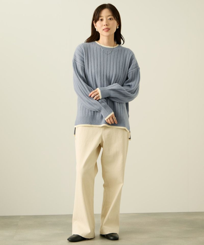 nAvy もちり もちもち 洗えるニット 配色クルーネック レディース商品画像-7