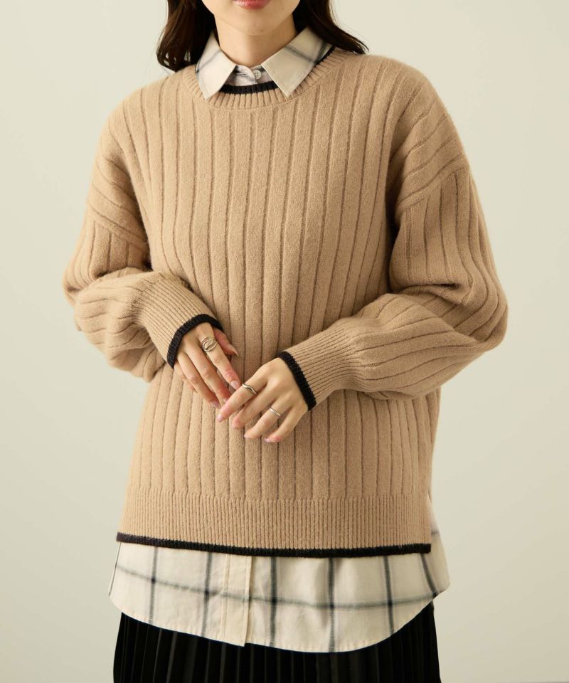 nAvy もちり もちもち 洗えるニット 配色クルーネック レディース商品画像-9