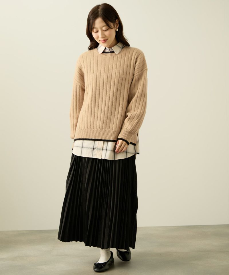 nAvy もちり もちもち 洗えるニット 配色クルーネック レディース商品画像-10