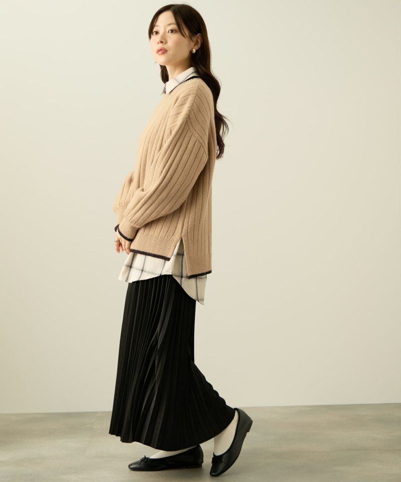 nAvy もちり もちもち 洗えるニット 配色クルーネック レディース商品画像-11