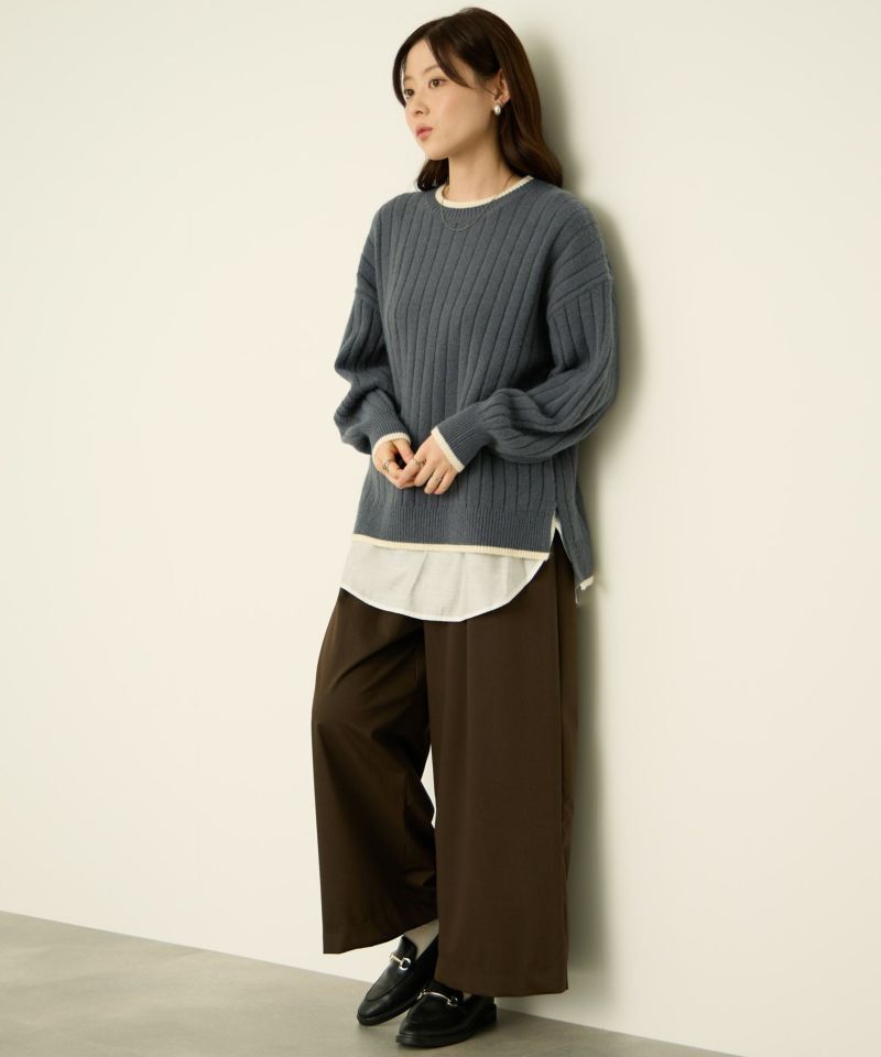 nAvy もちり もちもち 洗えるニット 配色クルーネック レディース商品画像-14