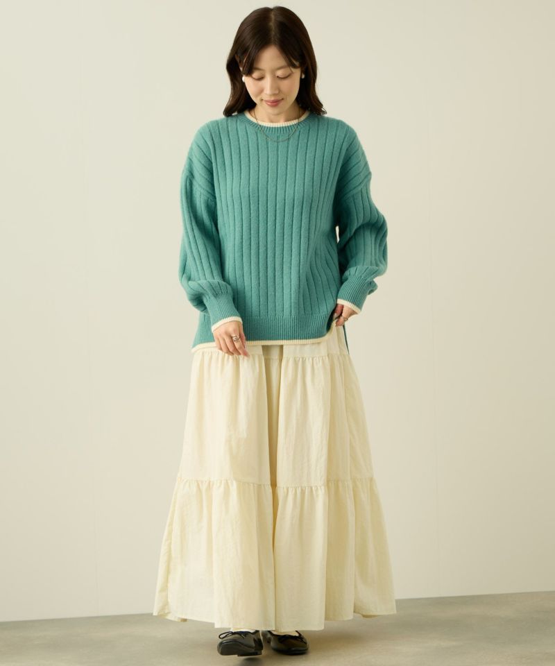 BABYL ホリデーニット【XLサイズ】 nAvy もちり もちもち 洗えるニット 配色クルーネック レディース