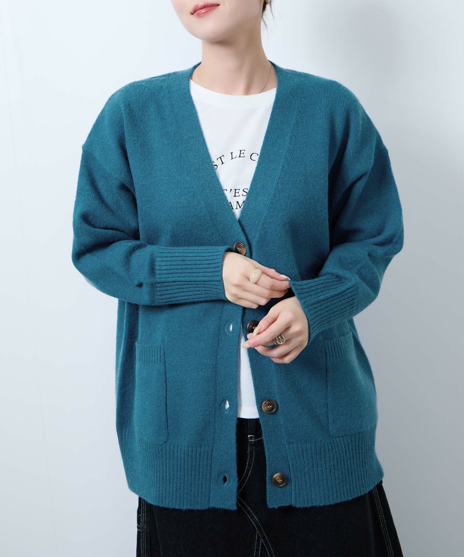 [さらに50%OFF]nAvy もちり もちもち 洗えるニット Vネックカーディガン レディース商品画像-1