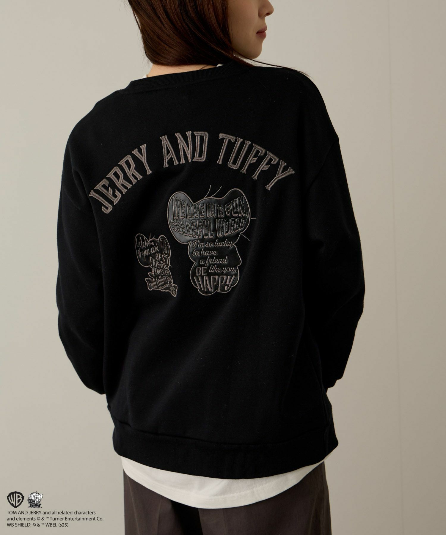 Tom and Jerry ジェリー タフィー 合皮刺繍トレーナー メンズ