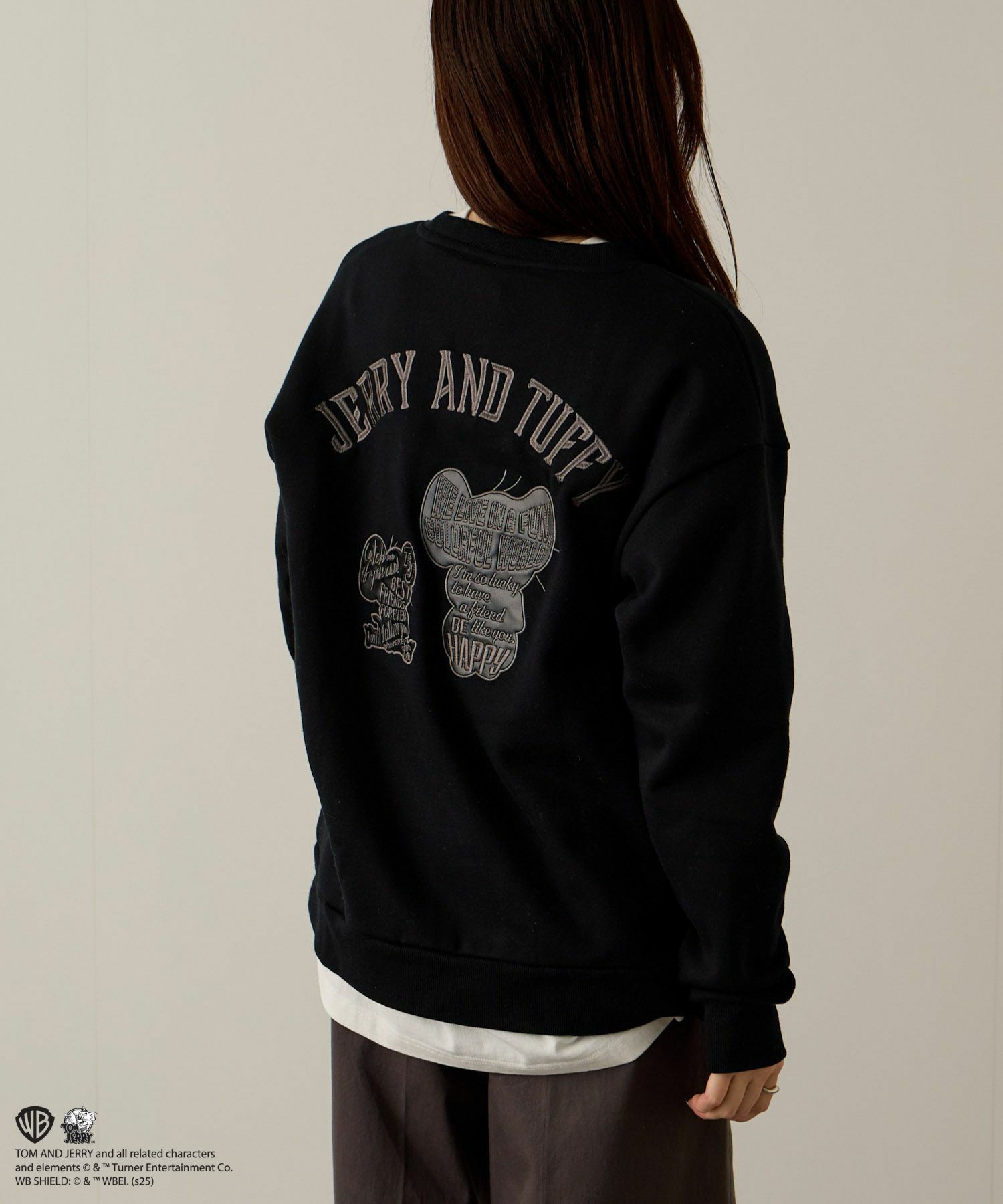Tom and Jerry ジェリー タフィー 合皮刺繍トレーナー メンズ商品画像-6