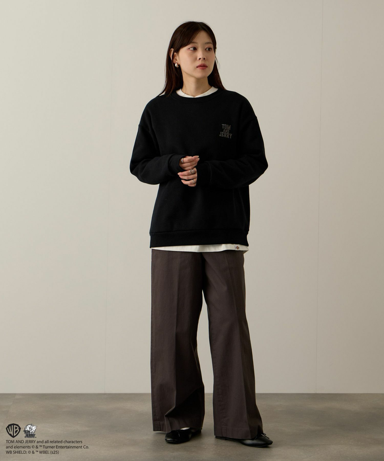 Tom and Jerry ジェリー タフィー 合皮刺繍トレーナー メンズ