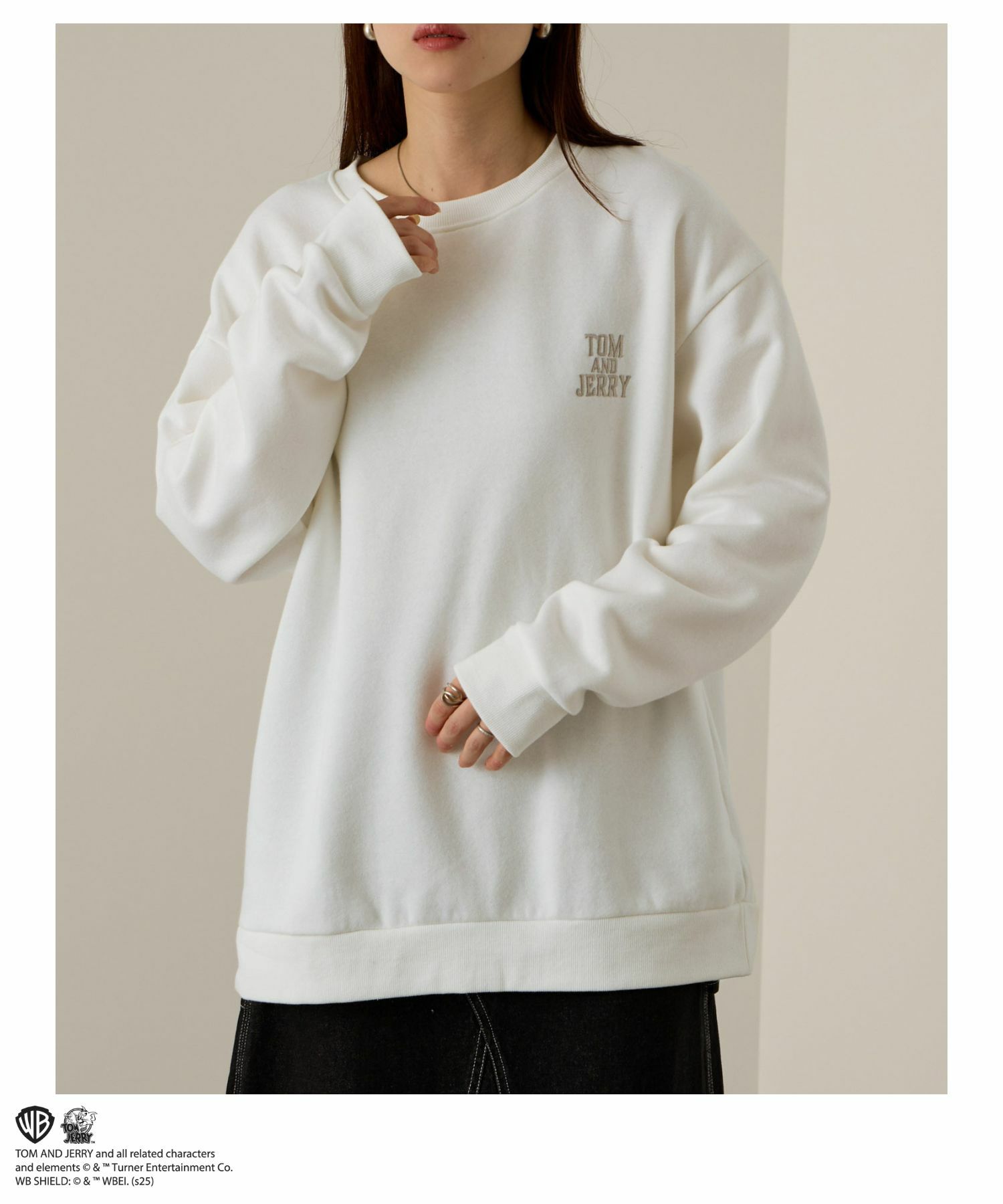 Tom and Jerry ジェリー タフィー 合皮刺繍トレーナー メンズ