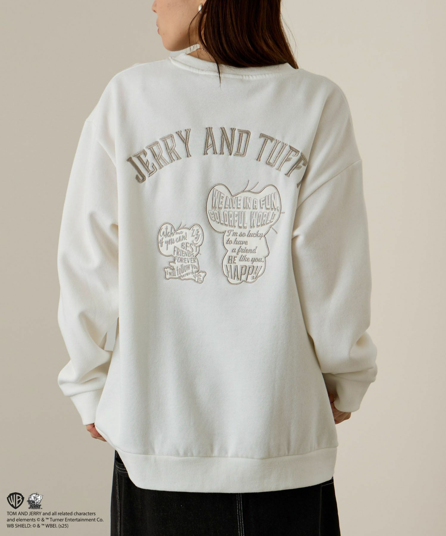 Tom and Jerry ジェリー タフィー 合皮刺繍トレーナー メンズ