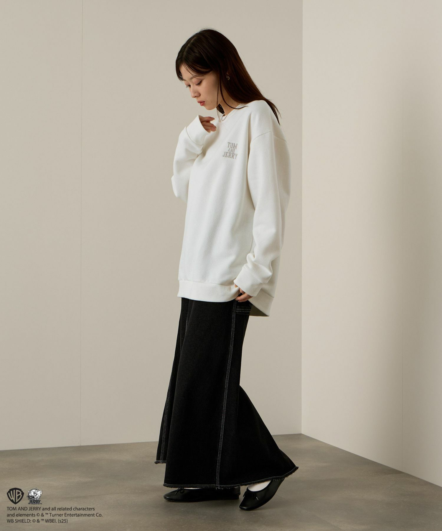 Tom and Jerry ジェリー タフィー 合皮刺繍トレーナー メンズ