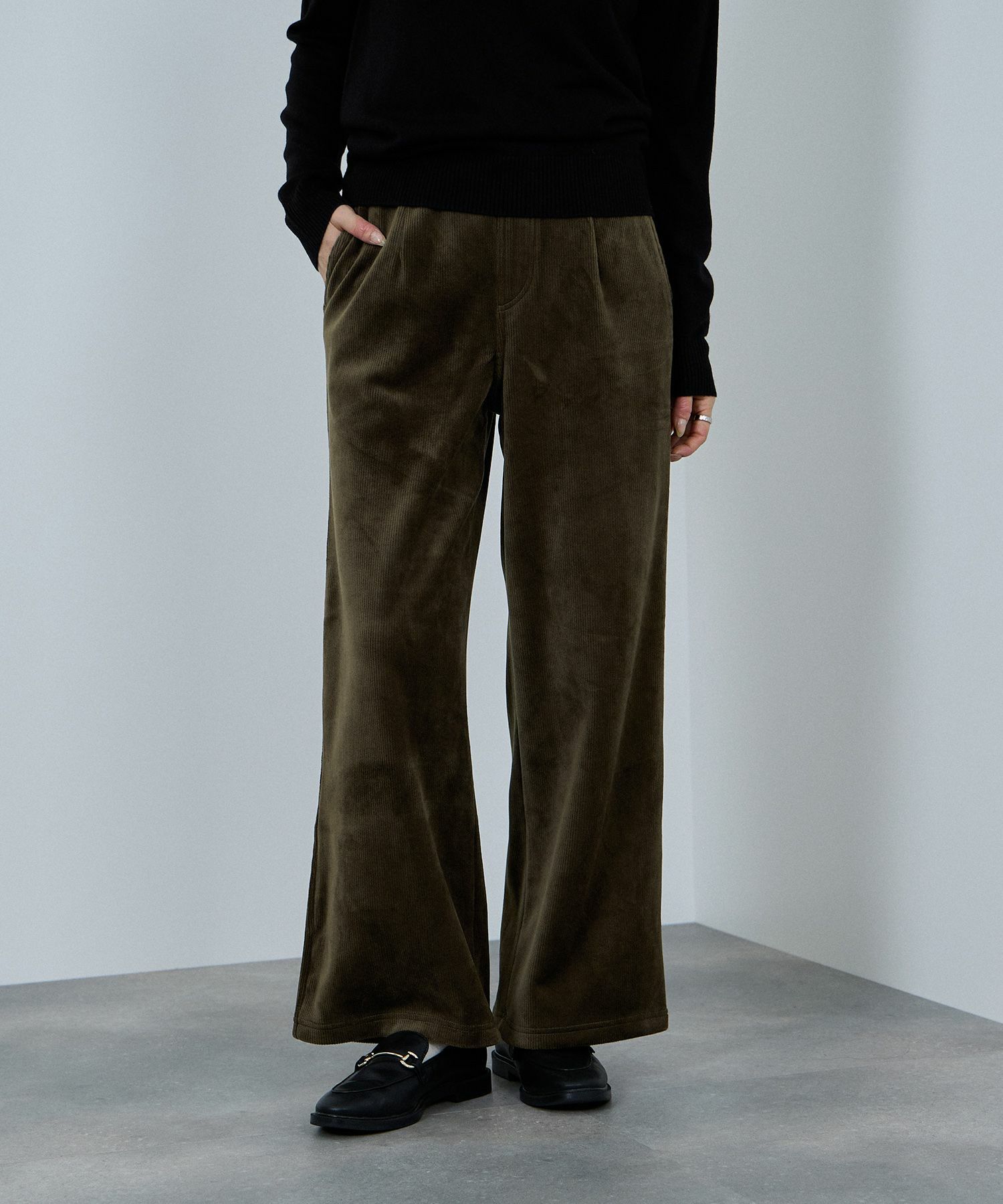 nAvy MAC HEAT コーデュロイ裏ベロアワイドパンツ レディース