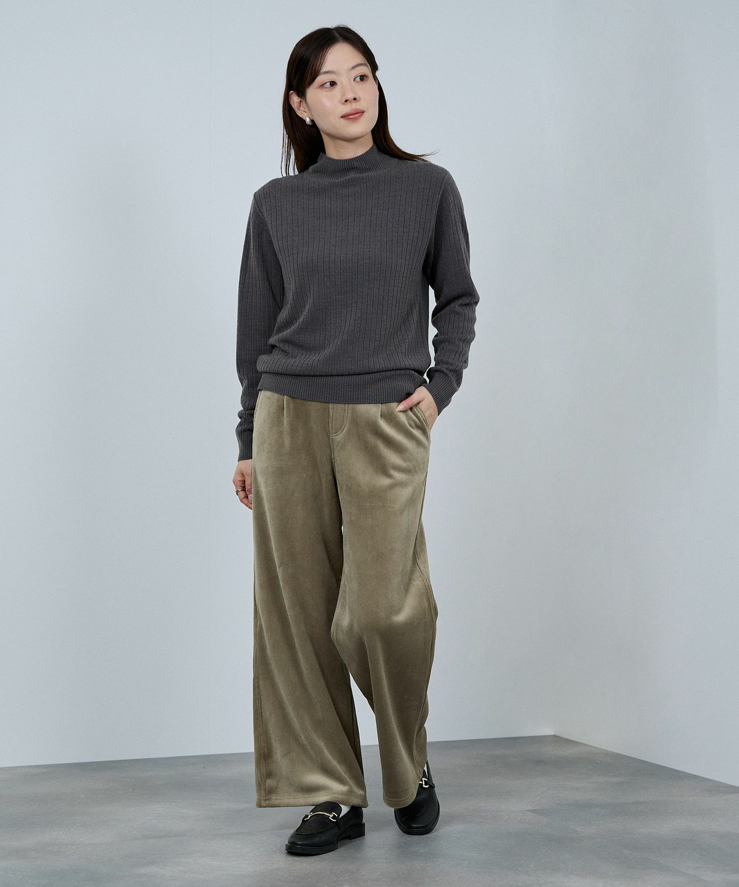 nAvy MAC HEAT コーデュロイ裏ベロアワイドパンツ レディース