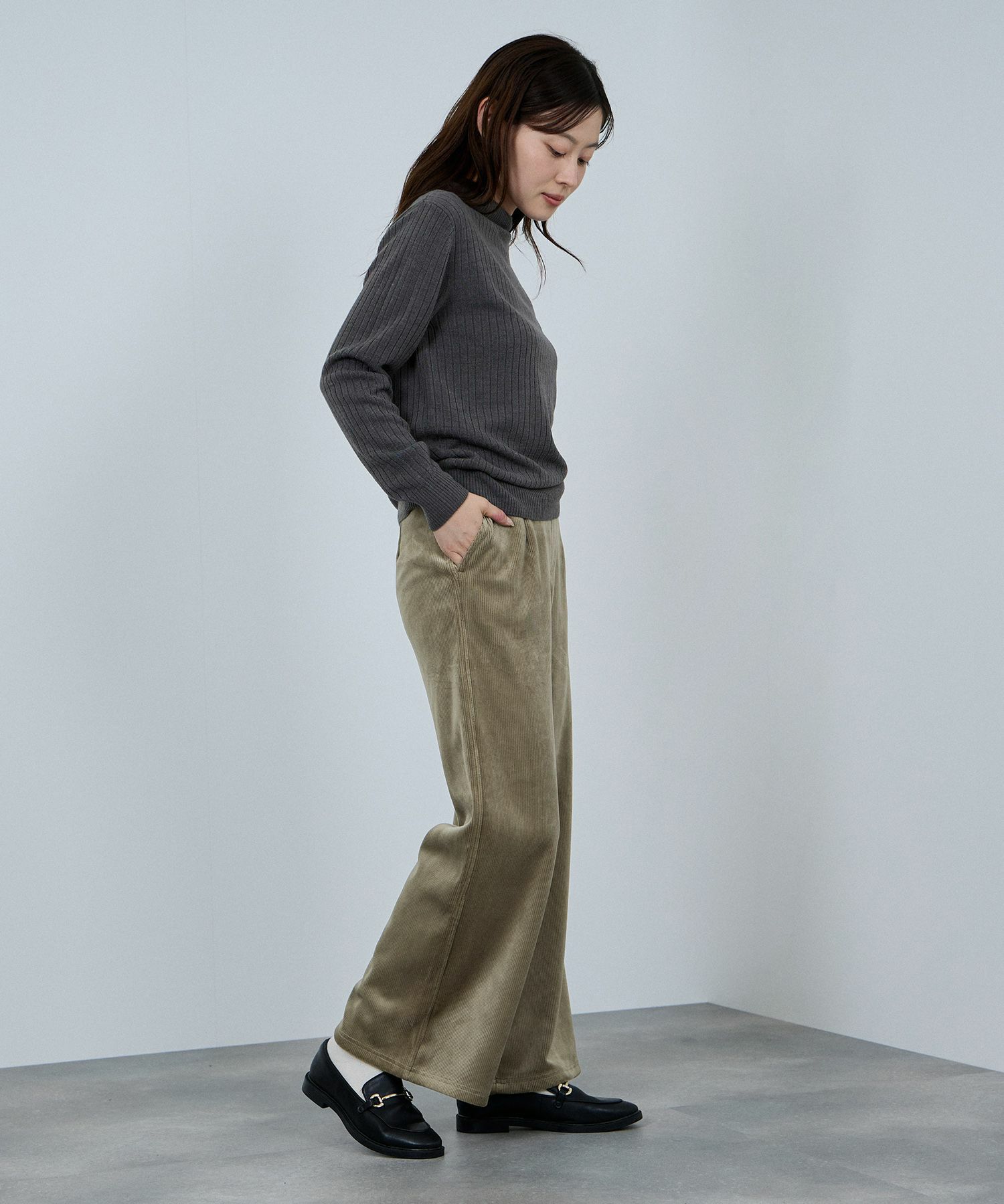 nAvy MAC HEAT コーデュロイ裏ベロアワイドパンツ レディース