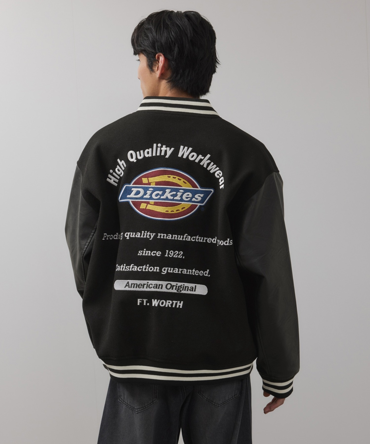 Dickies/ディッキーズ ロゴ刺繍 合成皮革切替 スタジアムジャンパー商品サムネイル-1