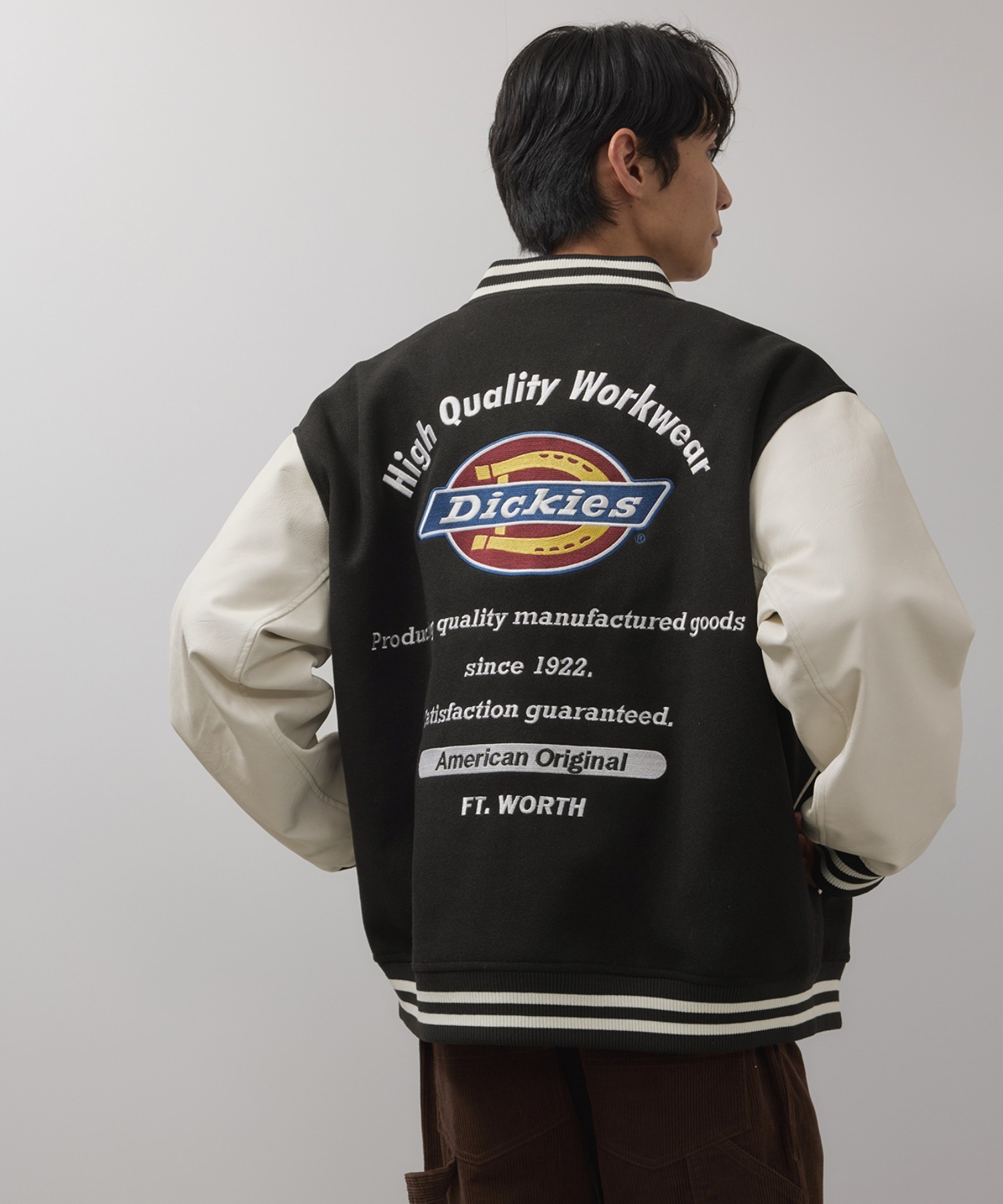 [値下げ]Dickies/ディッキーズ ロゴ刺繍 合成皮革切替 スタジアムジャンパー商品画像-2