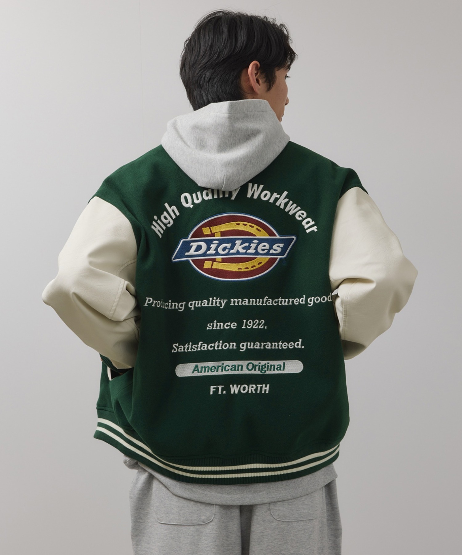[値下げ]Dickies/ディッキーズ ロゴ刺繍 合成皮革切替 スタジアムジャンパー商品画像-3