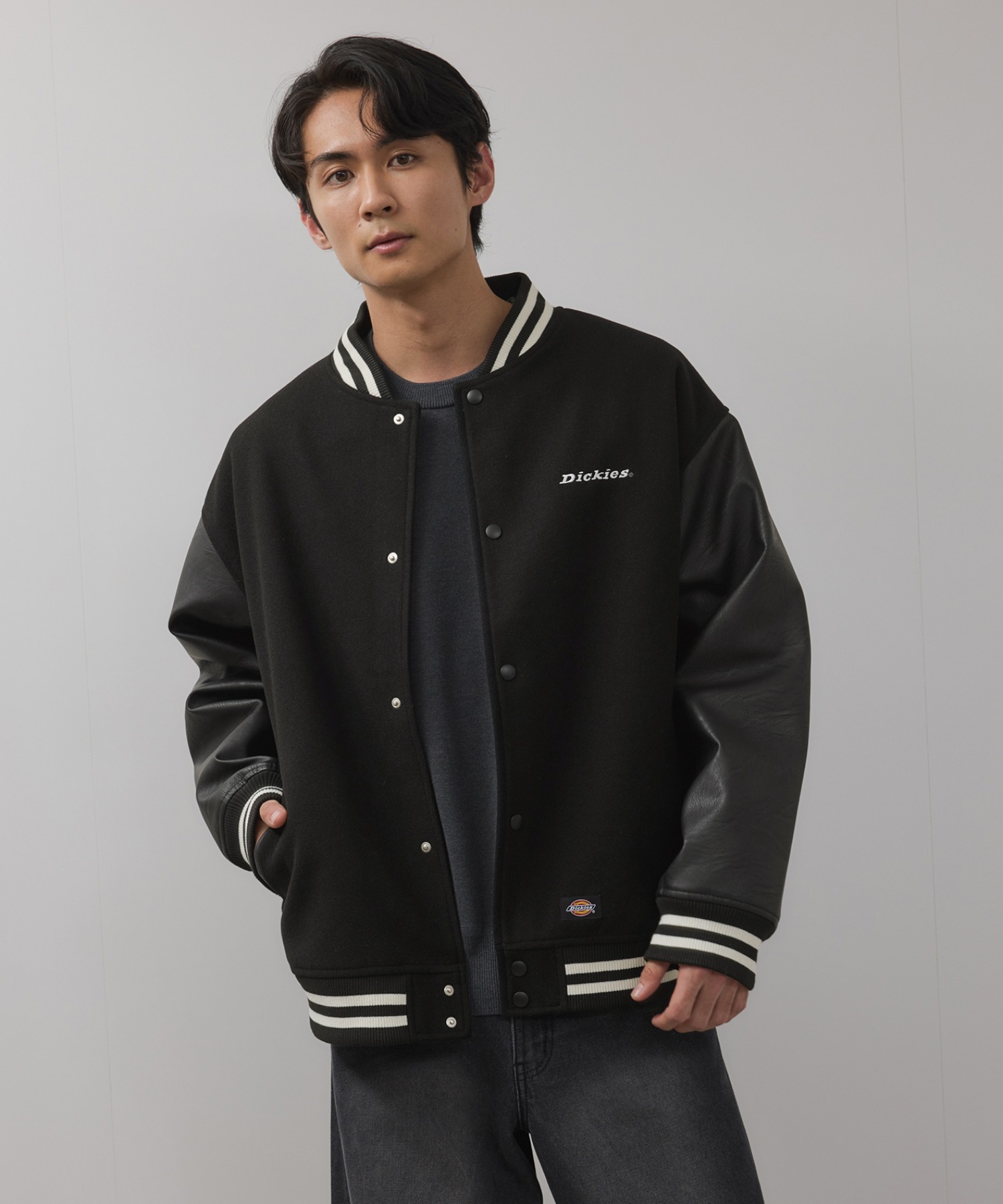 [値下げ]Dickies/ディッキーズ ロゴ刺繍 合成皮革切替 スタジアムジャンパー商品画像-4