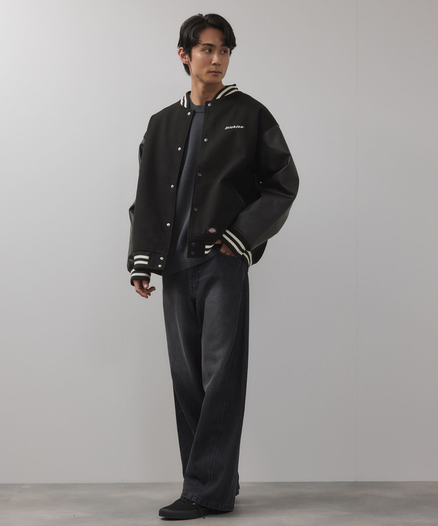 [値下げ]Dickies/ディッキーズ ロゴ刺繍 合成皮革切替 スタジアムジャンパー商品画像-8