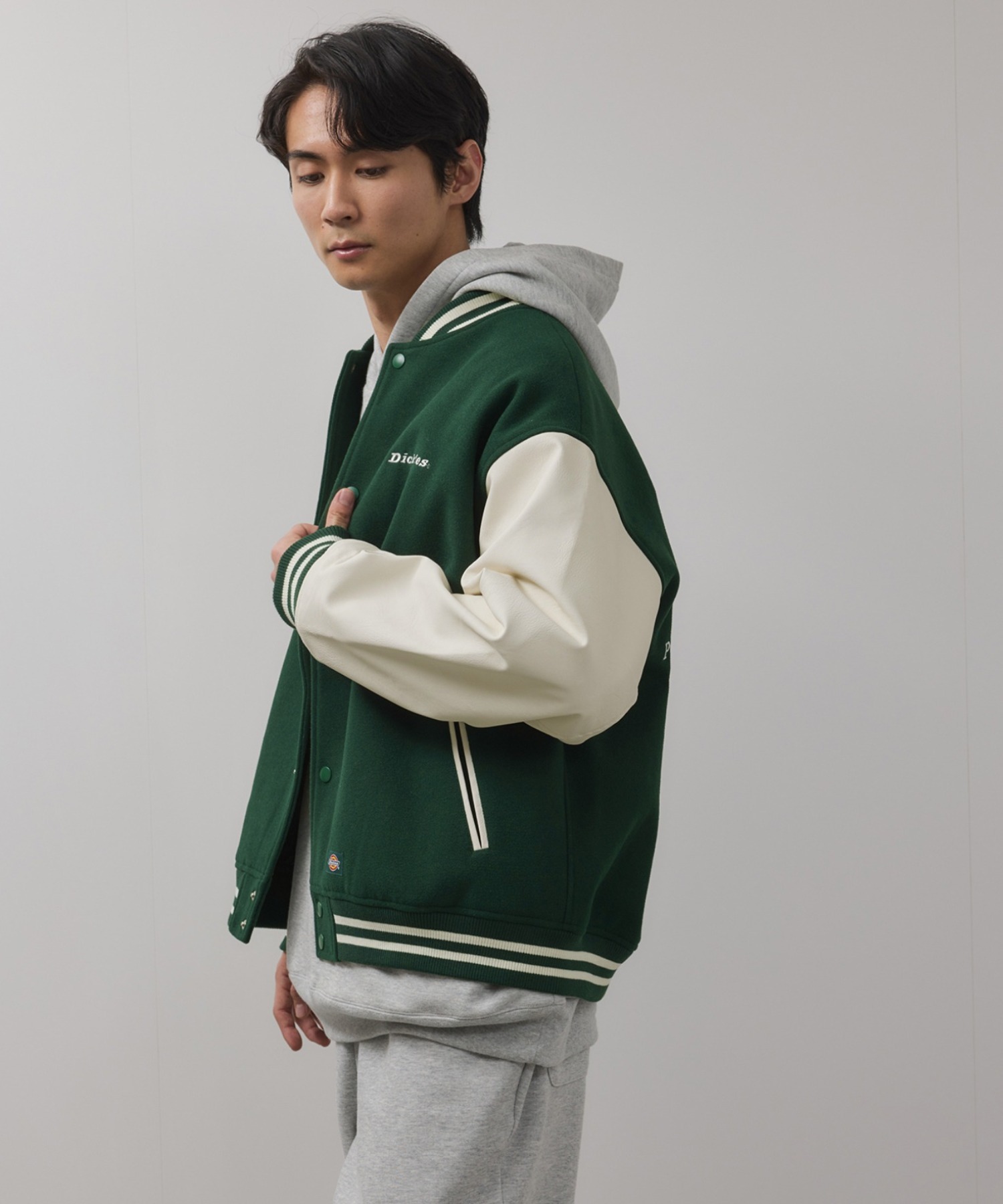 Dickies/ディッキーズ ロゴ刺繍 合成皮革切替 スタジアムジャンパー商品画像-18
