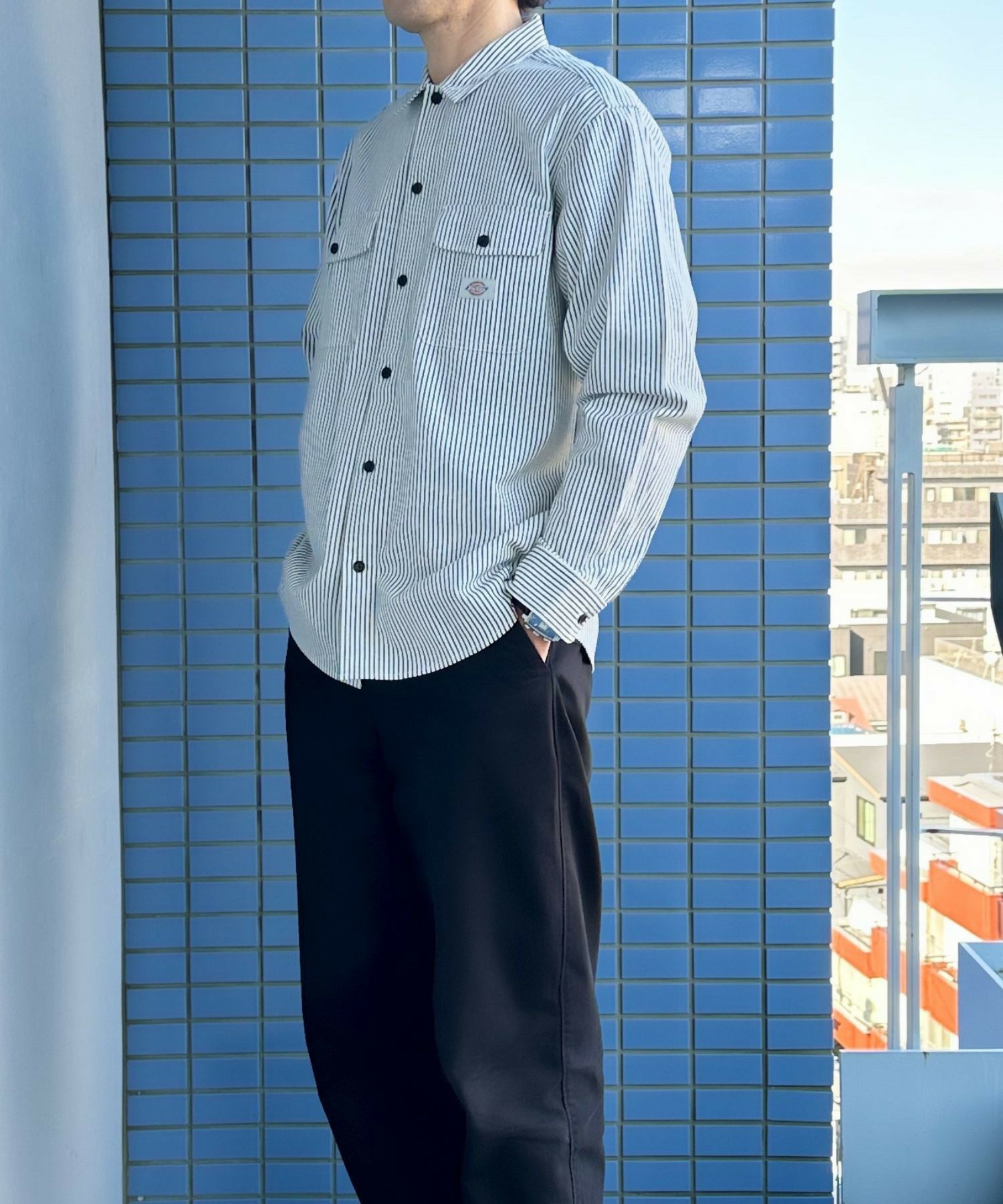 Dickies ヒッコリーストライプ ワークシャツ フラップポケット仕様商品画像-5