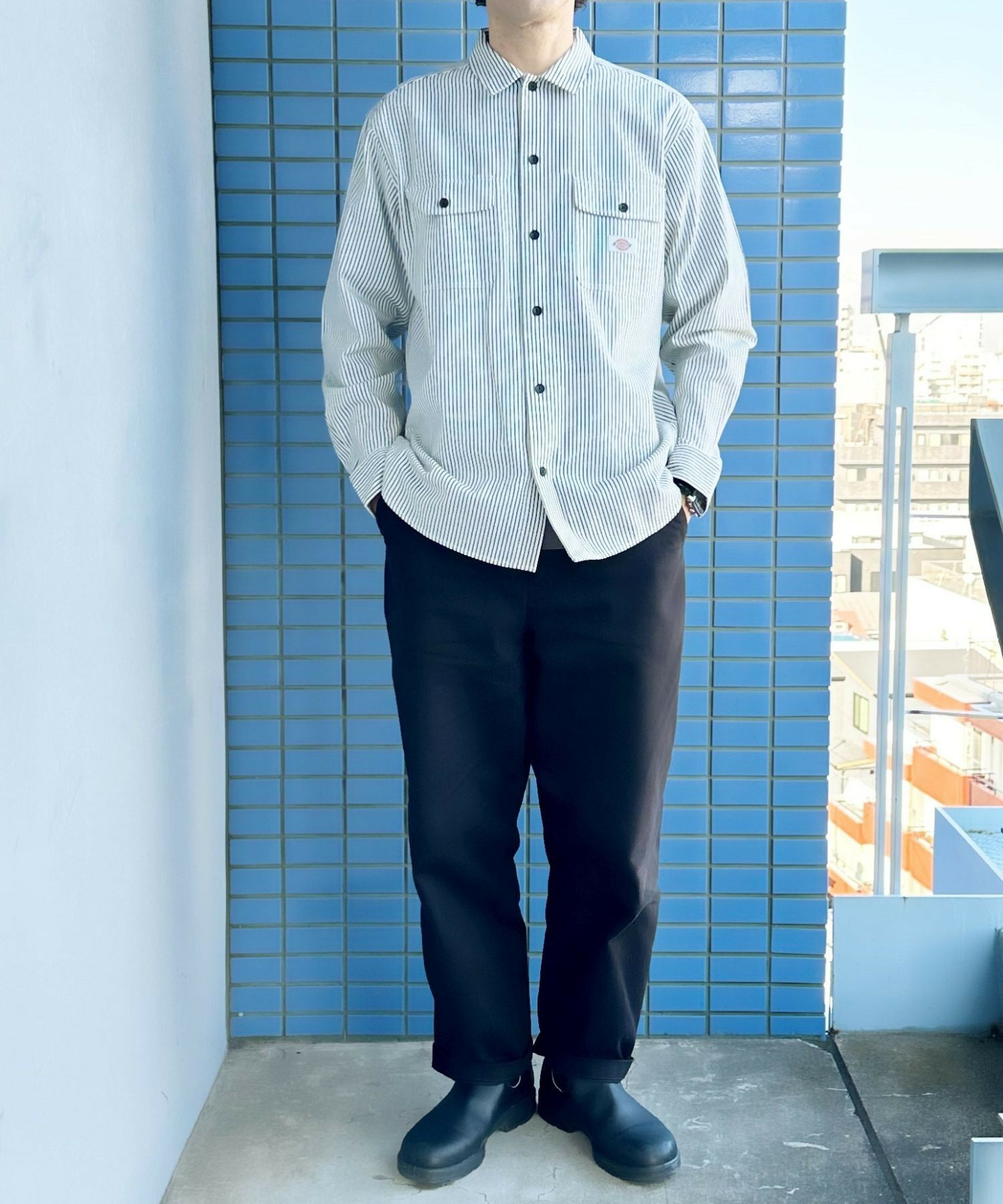 Dickies ヒッコリーストライプ ワークシャツ フラップポケット仕様商品サムネイル-6