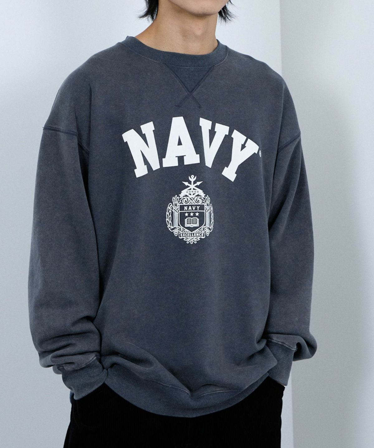 NAVY ウォッシュバルーントレーナー メンズ