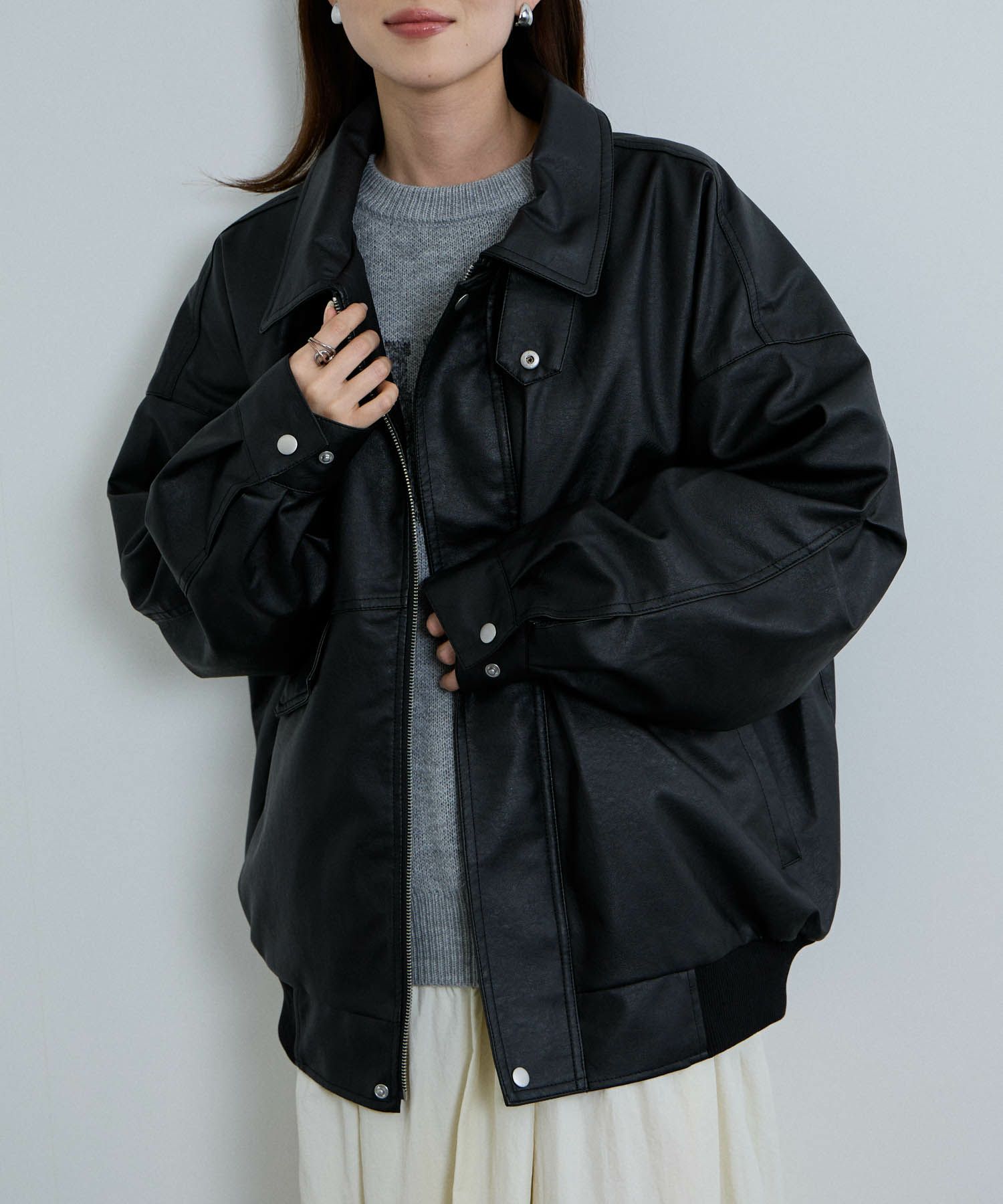 nAvy レザー調ブルゾン レディース
