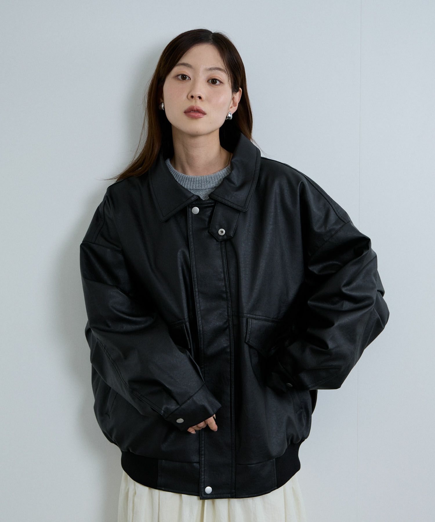 nAvy レザー調ブルゾン レディース