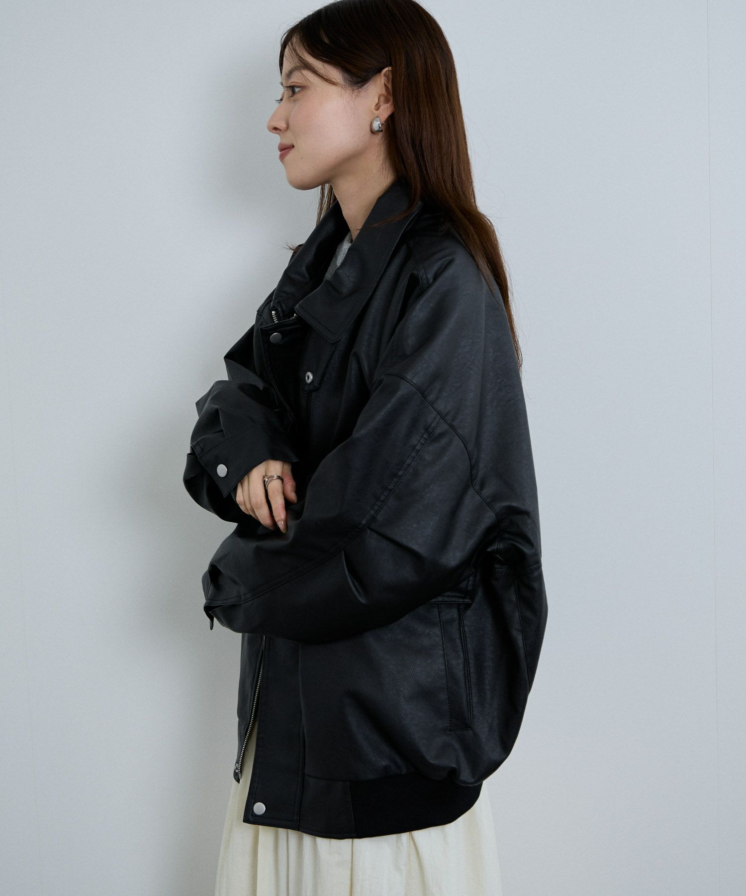 [値下げ]nAvy  レザー調ブルゾン レディース商品画像-3