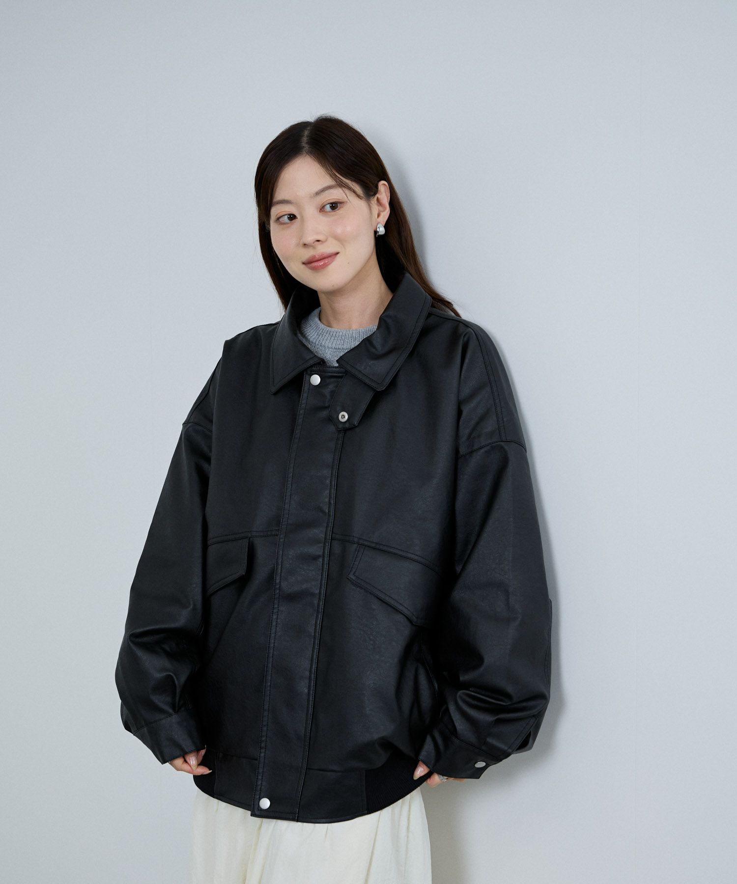 nAvy レザー調ブルゾン レディース