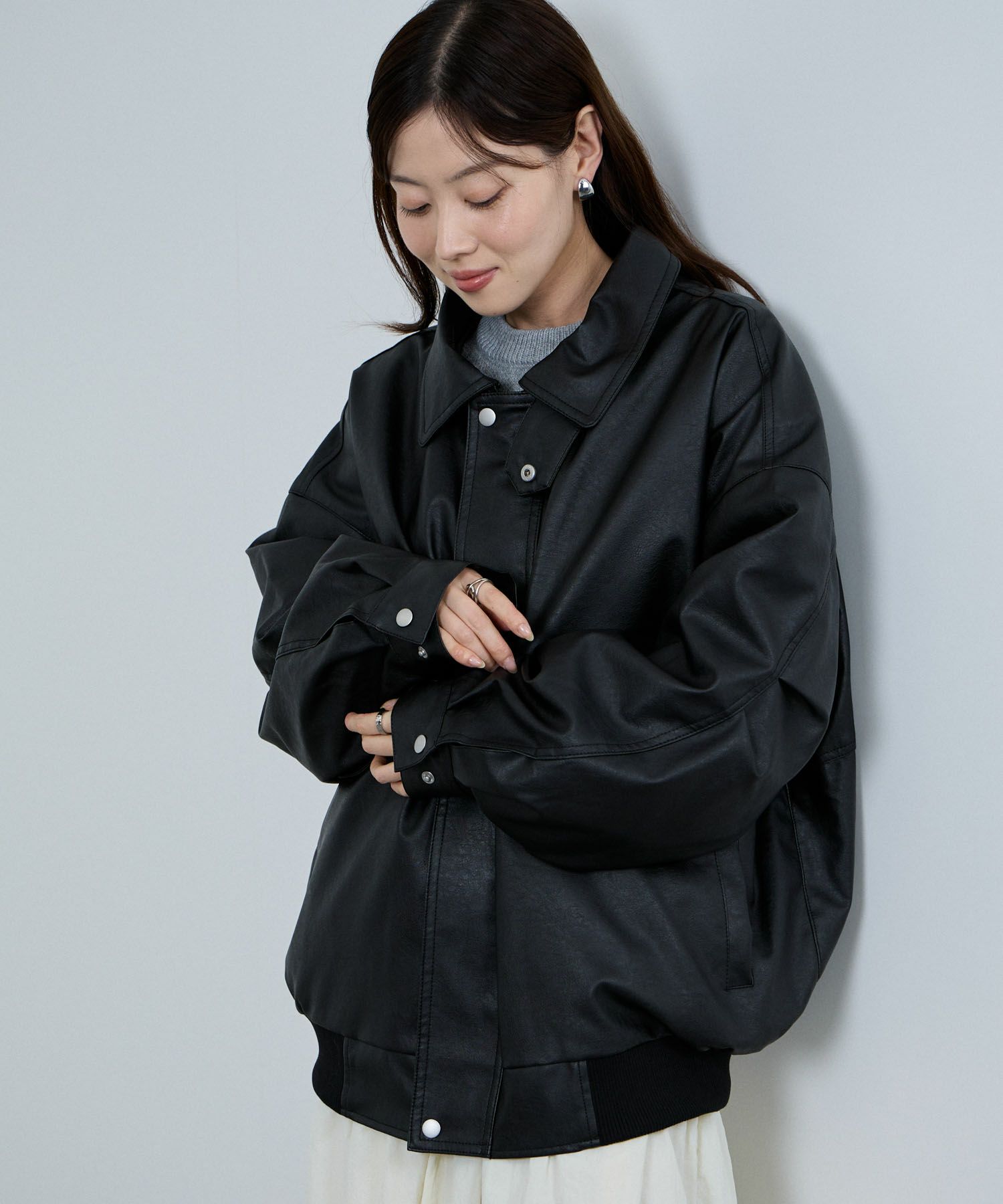 [最終さらに50%OFF]nAvy  レザー調ブルゾン レディース商品画像-5