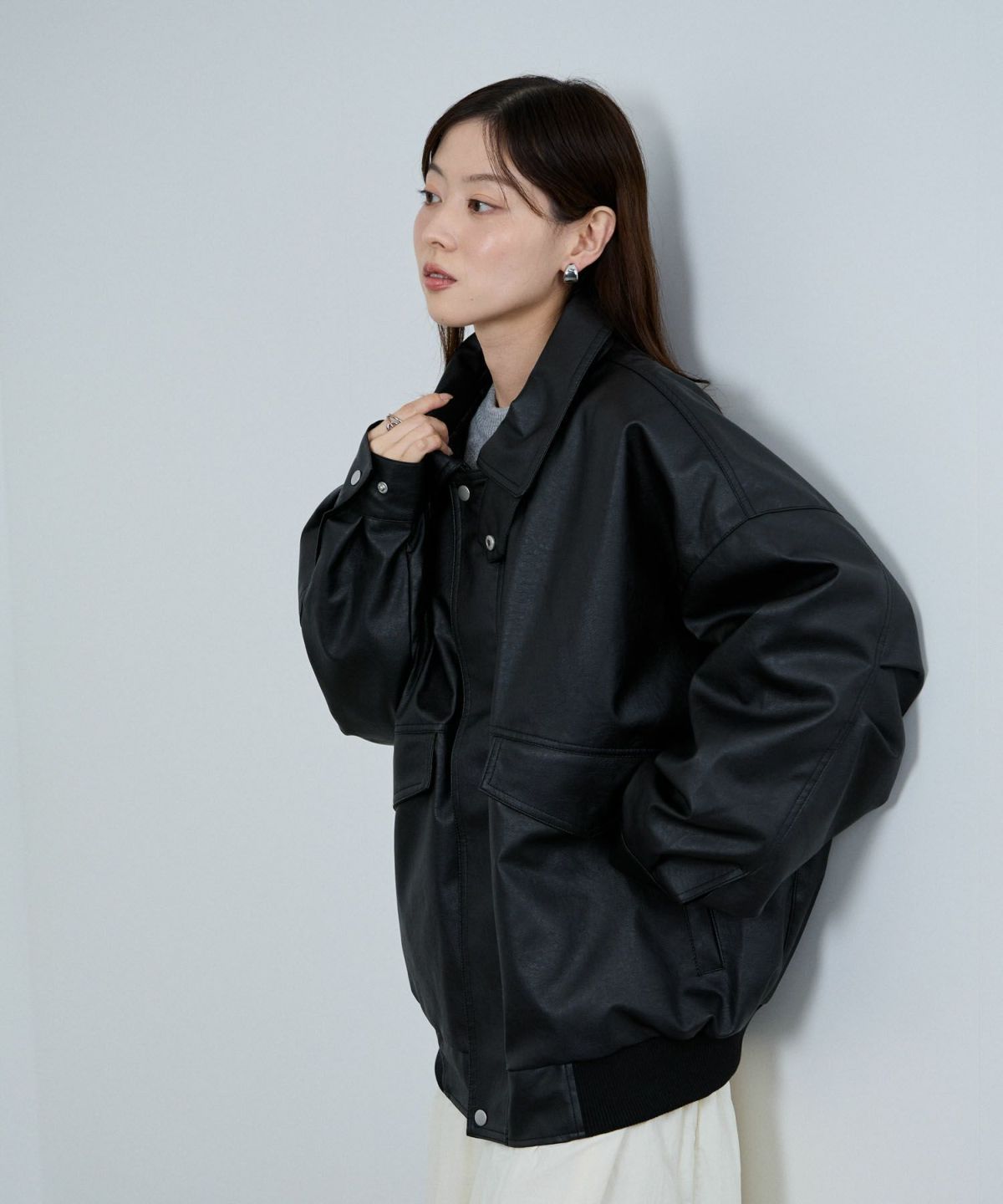 nAvy レザー調ブルゾン レディース