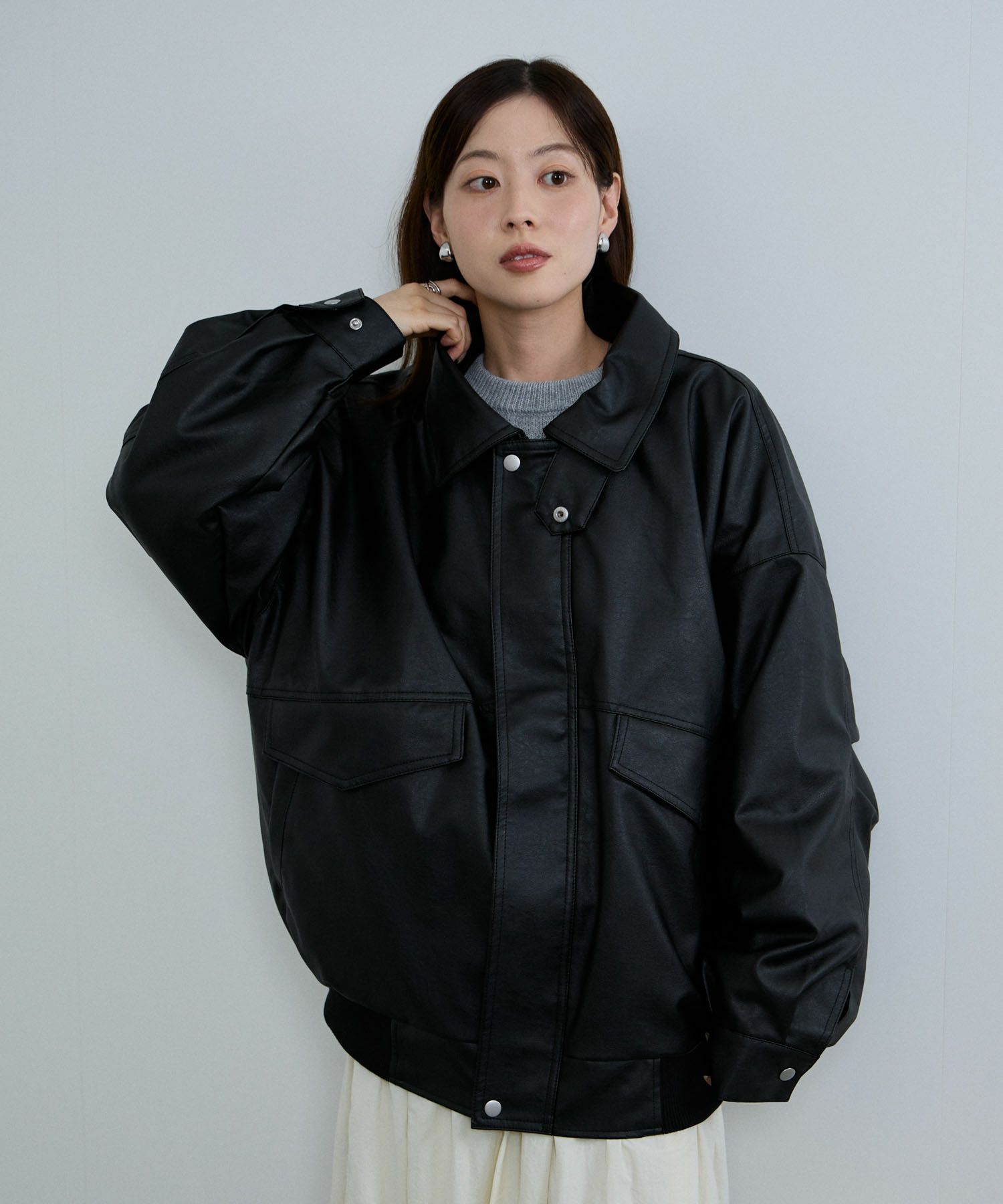 [値下げ]nAvy  レザー調ブルゾン レディース商品画像-7