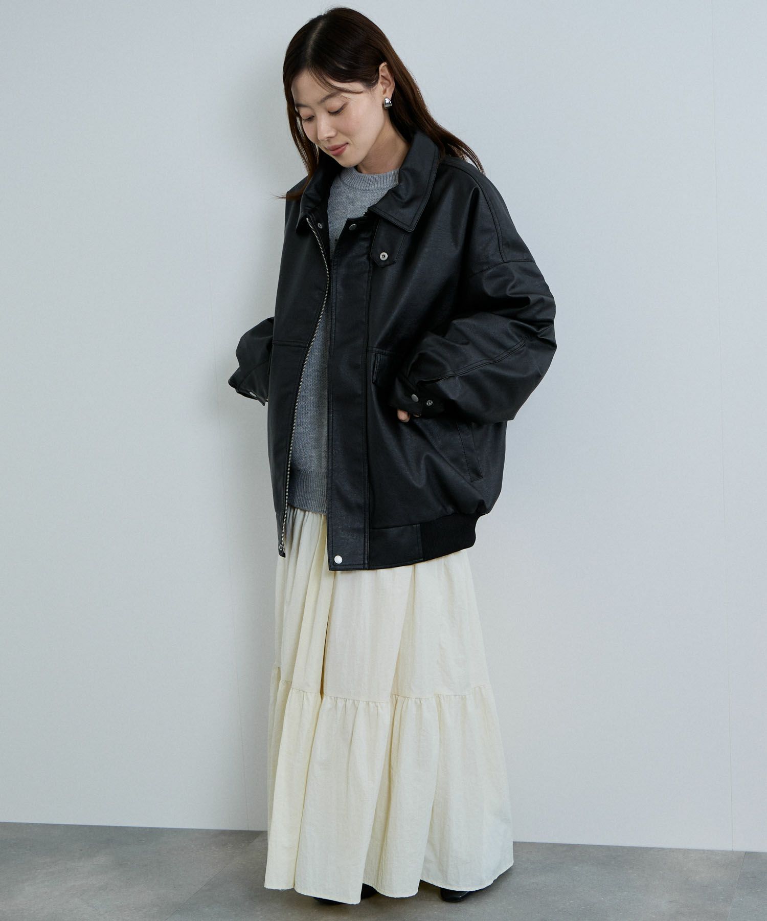 [値下げ]nAvy  レザー調ブルゾン レディース商品画像-10