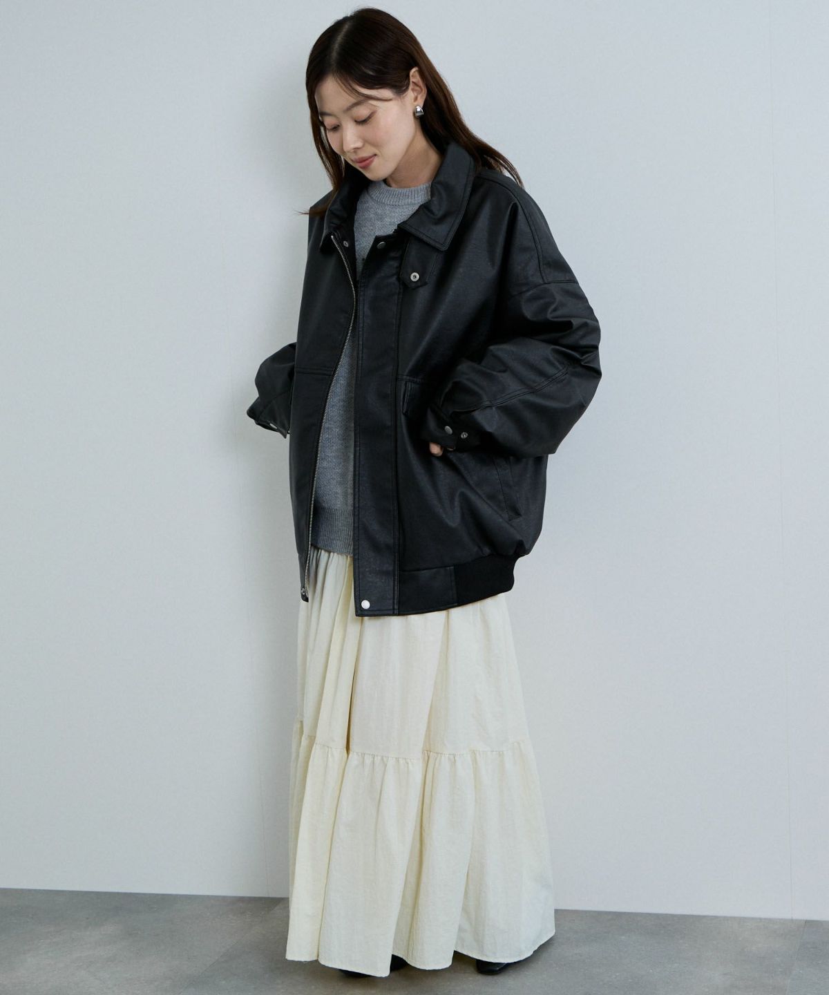 nAvy レザー調ブルゾン レディース