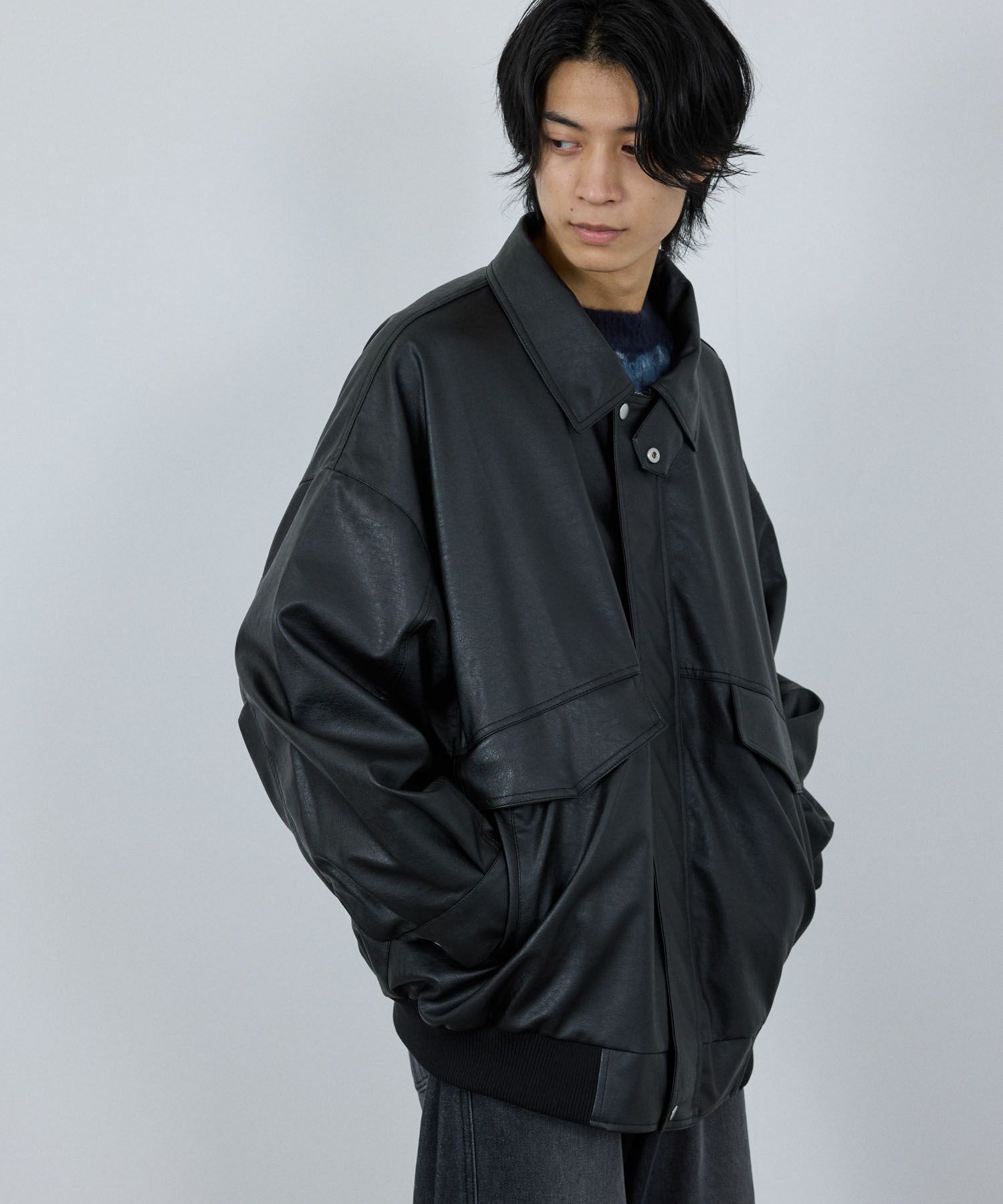 nAvy レザー調ブルゾン レディース