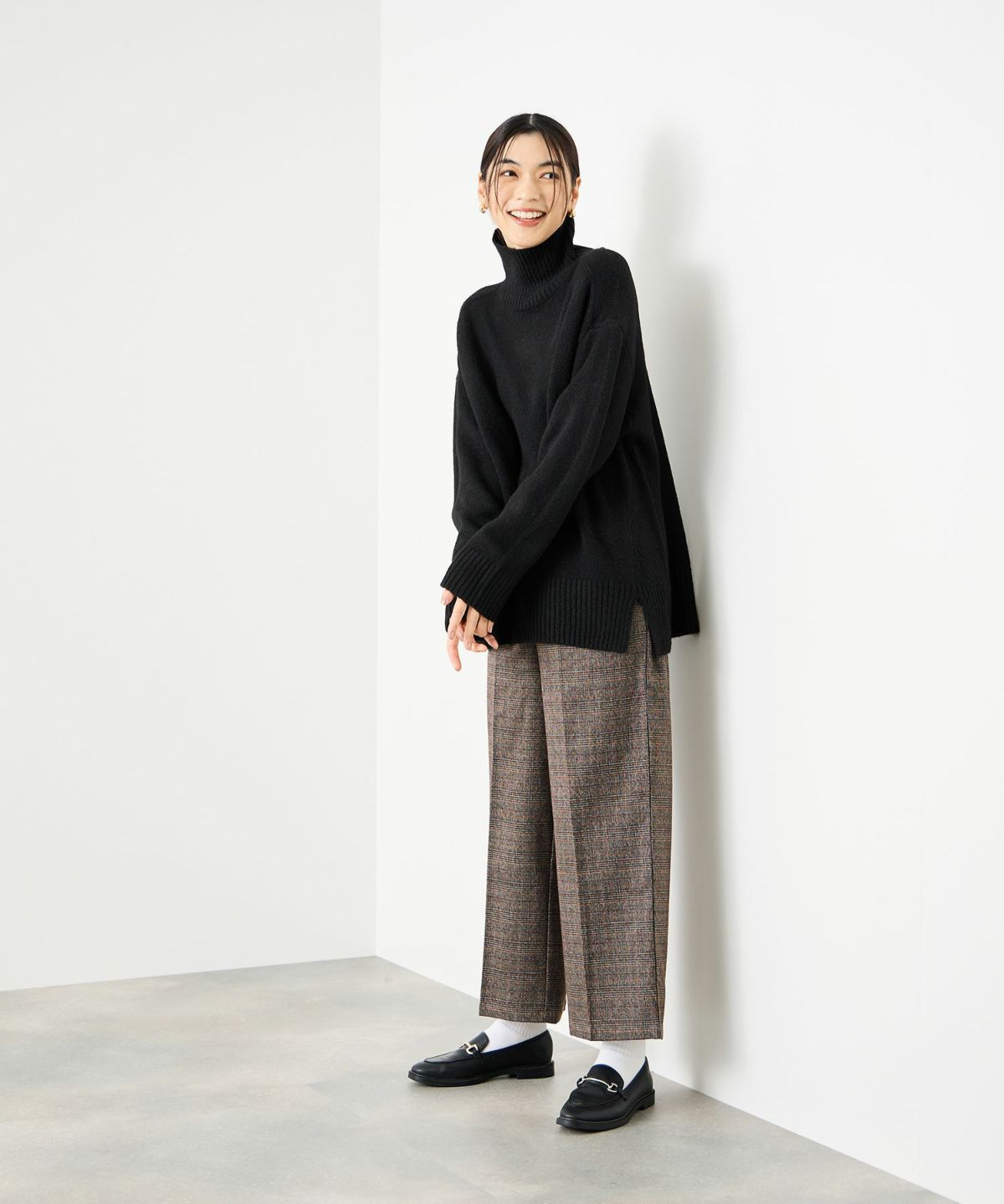 Idnes グレンチェックパンツ レディース