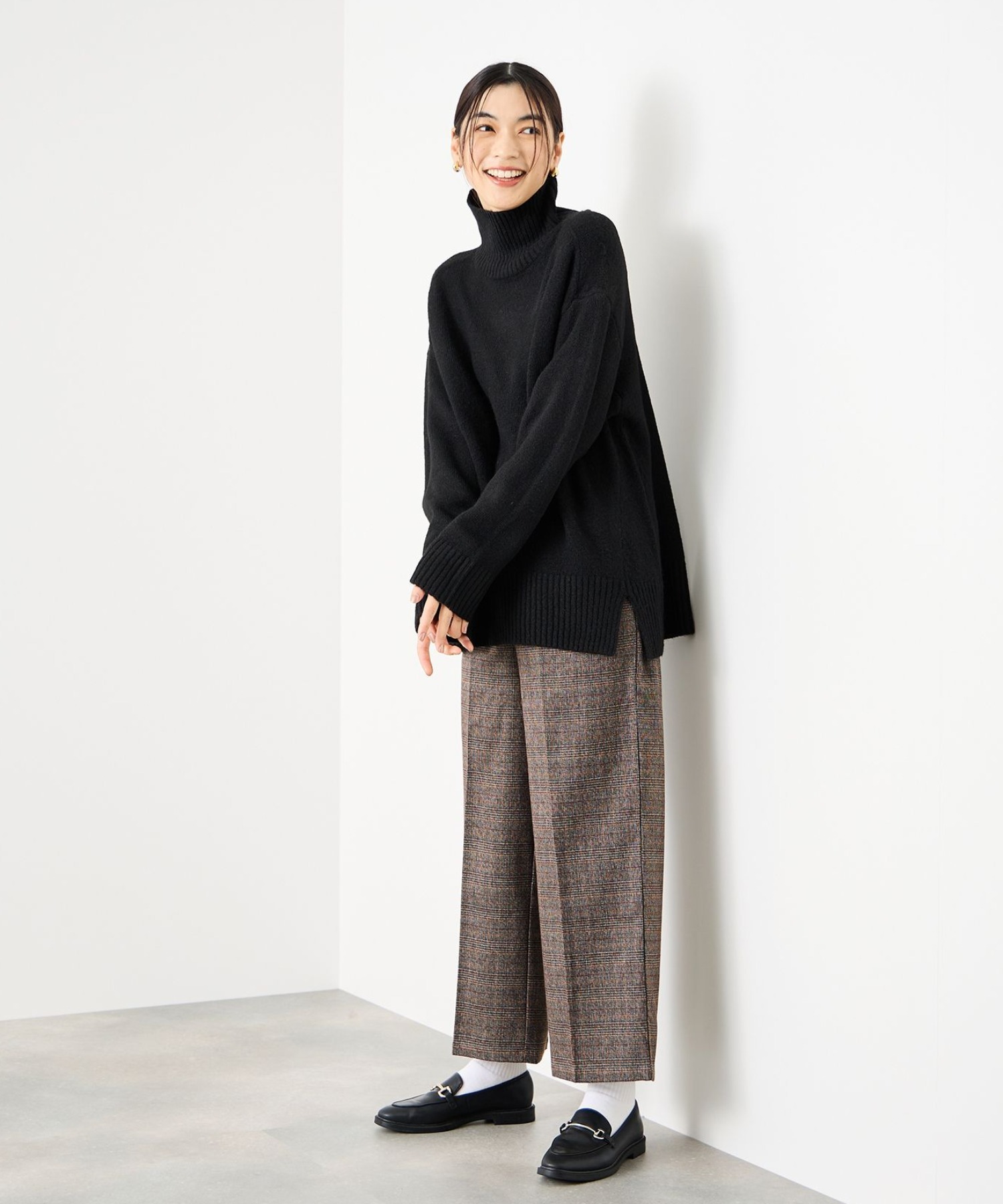 Idnes グレンチェックパンツ レディース