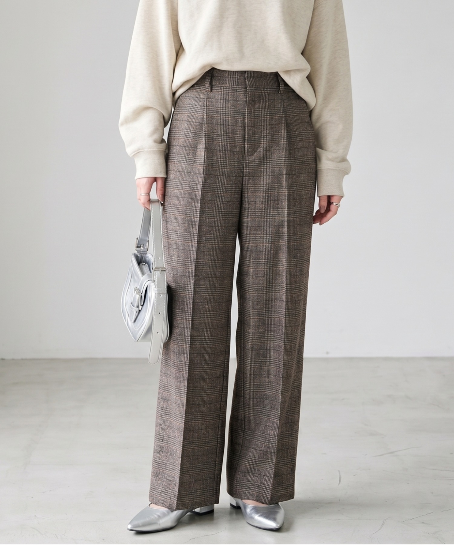 Idnes グレンチェックパンツ レディース