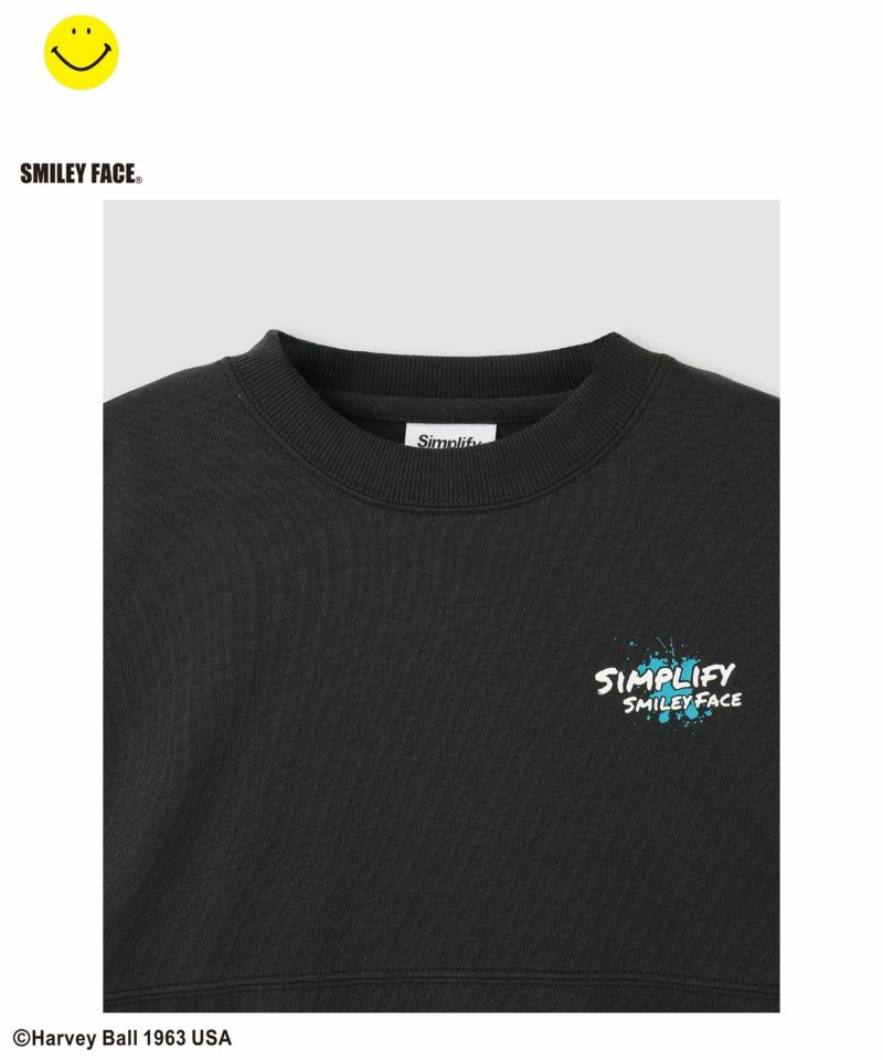 Simplify スマイリーフェイス ポンチ素材プリントビッグトレーナー キッズ商品画像-4