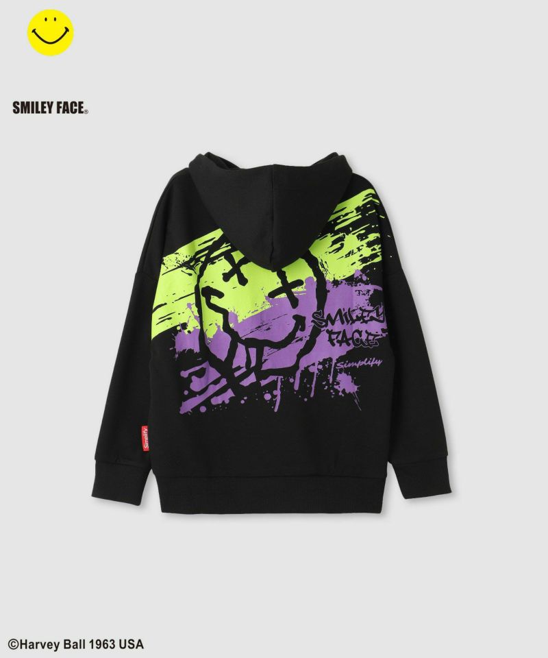 Simplify  スマイリーフェイス ポンチ素材プリントビッグパーカー キッズ商品画像-2