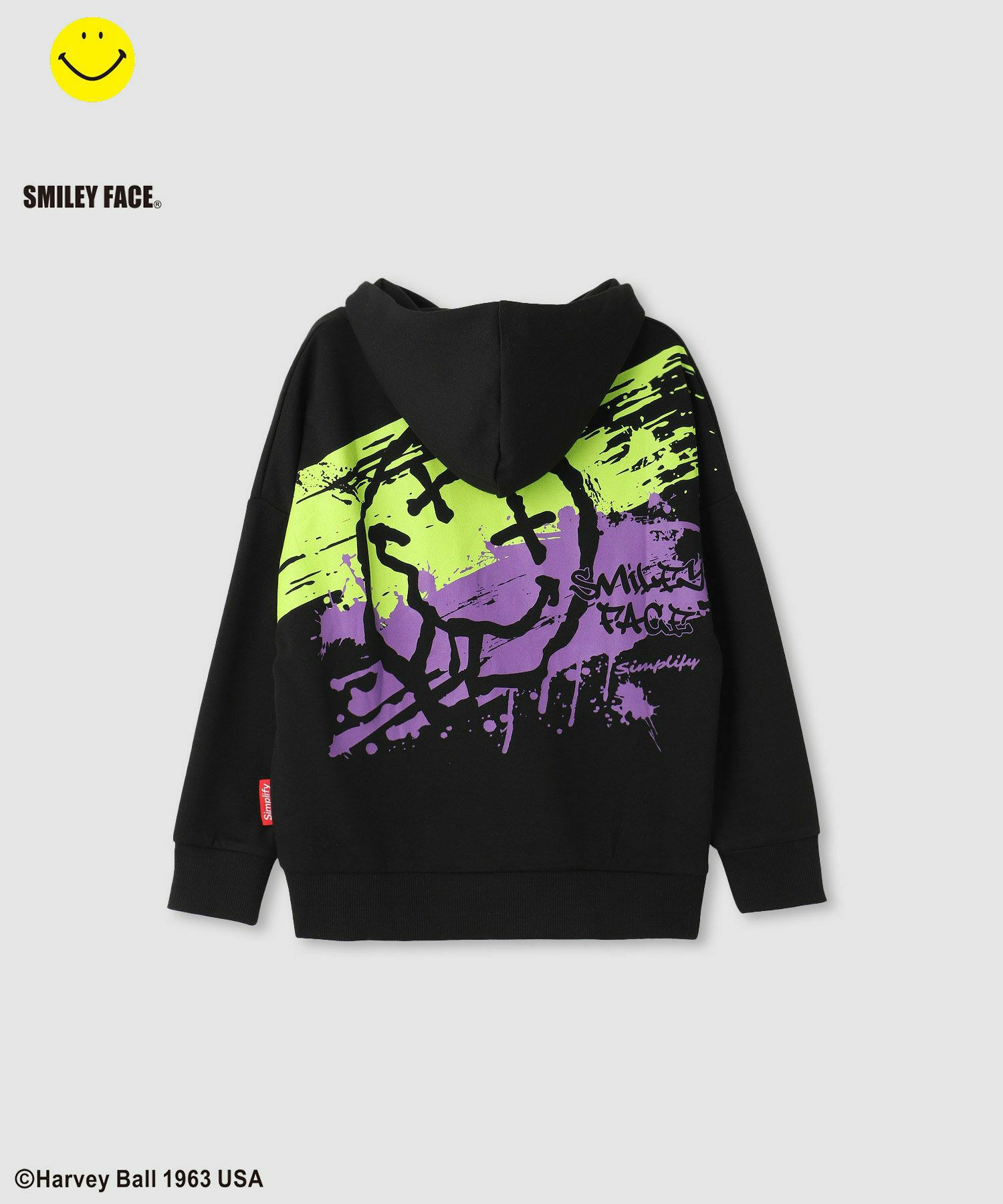 Simplify スマイリーフェイス ポンチ素材プリントビッグパーカー キッズ