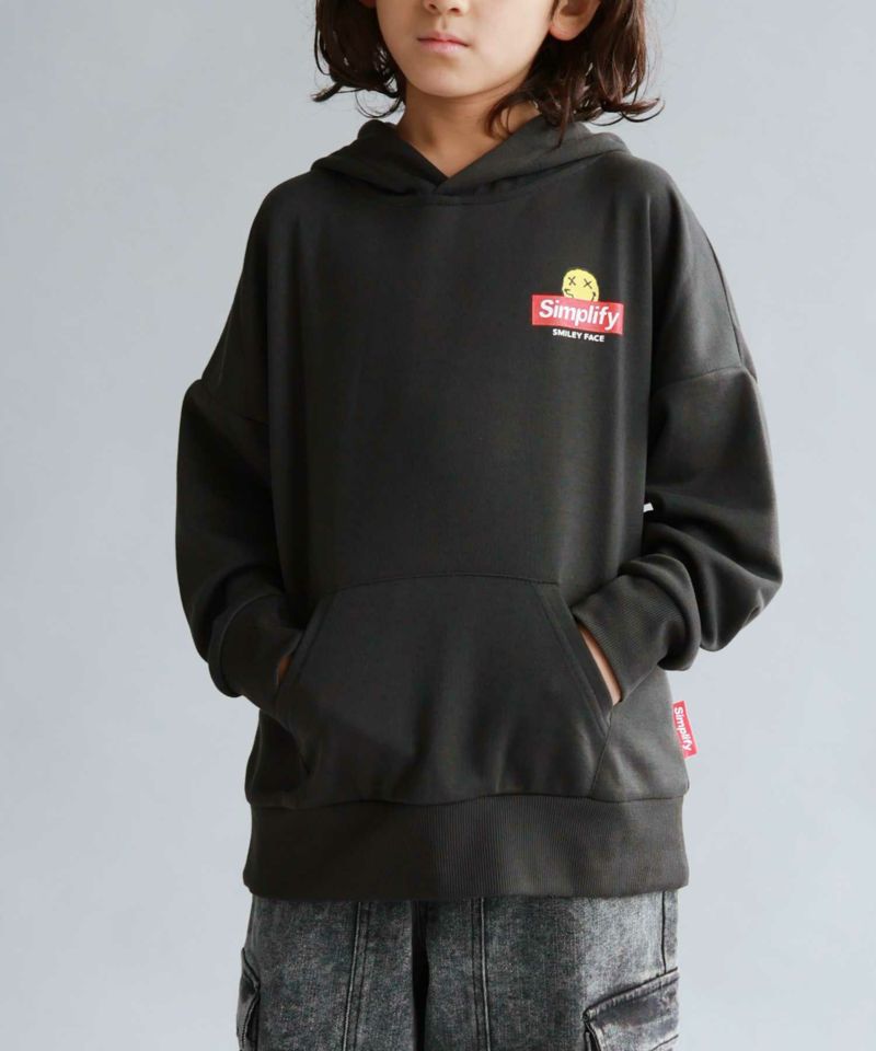 Simplify  スマイリーフェイス ポンチ素材プリントビッグパーカー キッズ商品画像-4