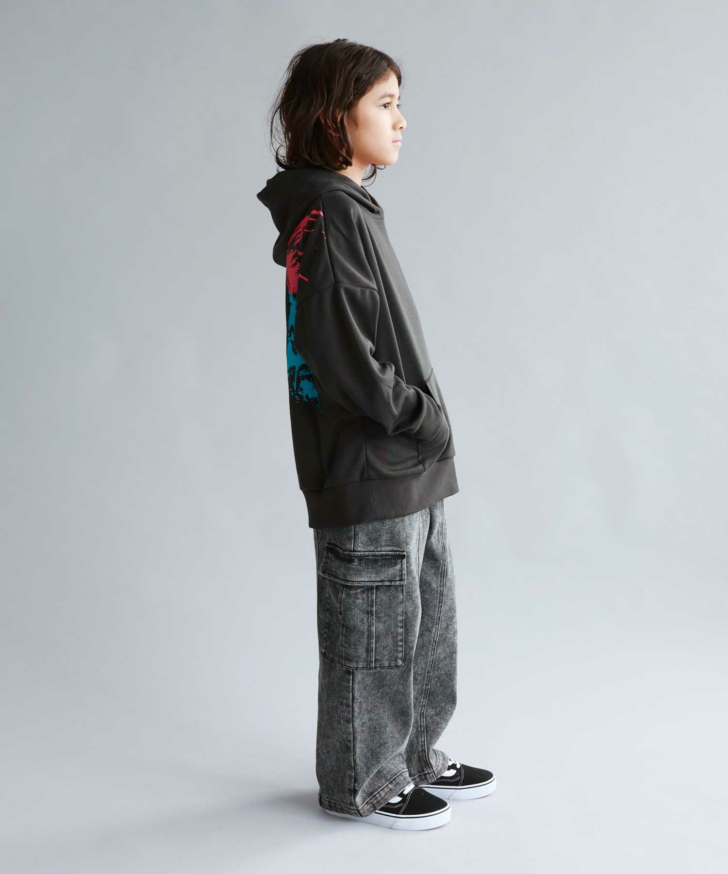 Simplify  スマイリーフェイス ポンチ素材プリントビッグパーカー キッズ商品画像-6