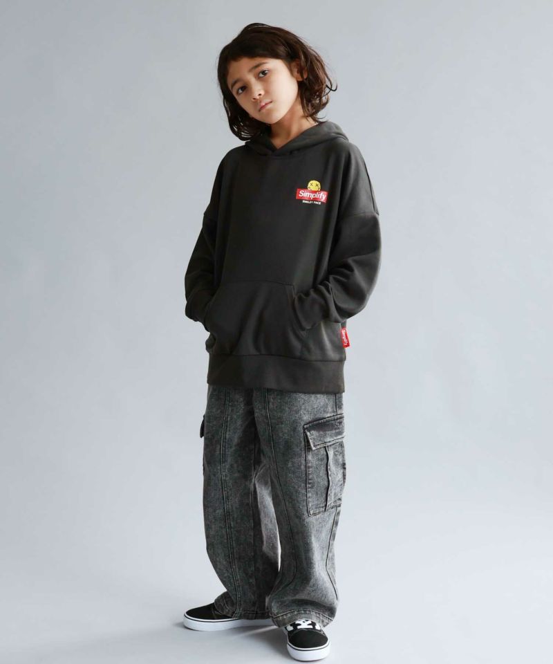 Simplify  スマイリーフェイス ポンチ素材プリントビッグパーカー キッズ商品画像-7