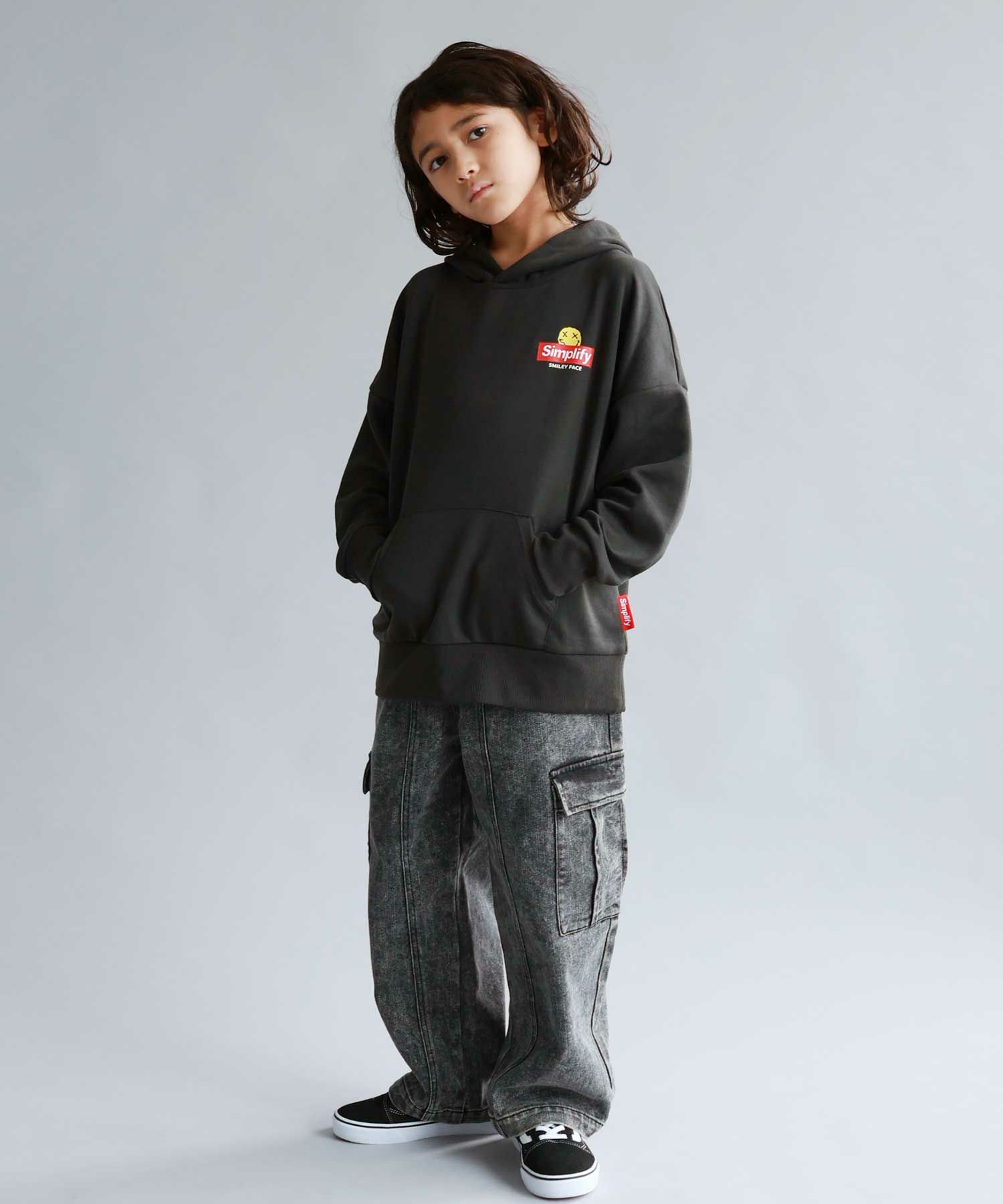 Simplify  スマイリーフェイス ポンチ素材プリントビッグパーカー キッズ商品画像-7