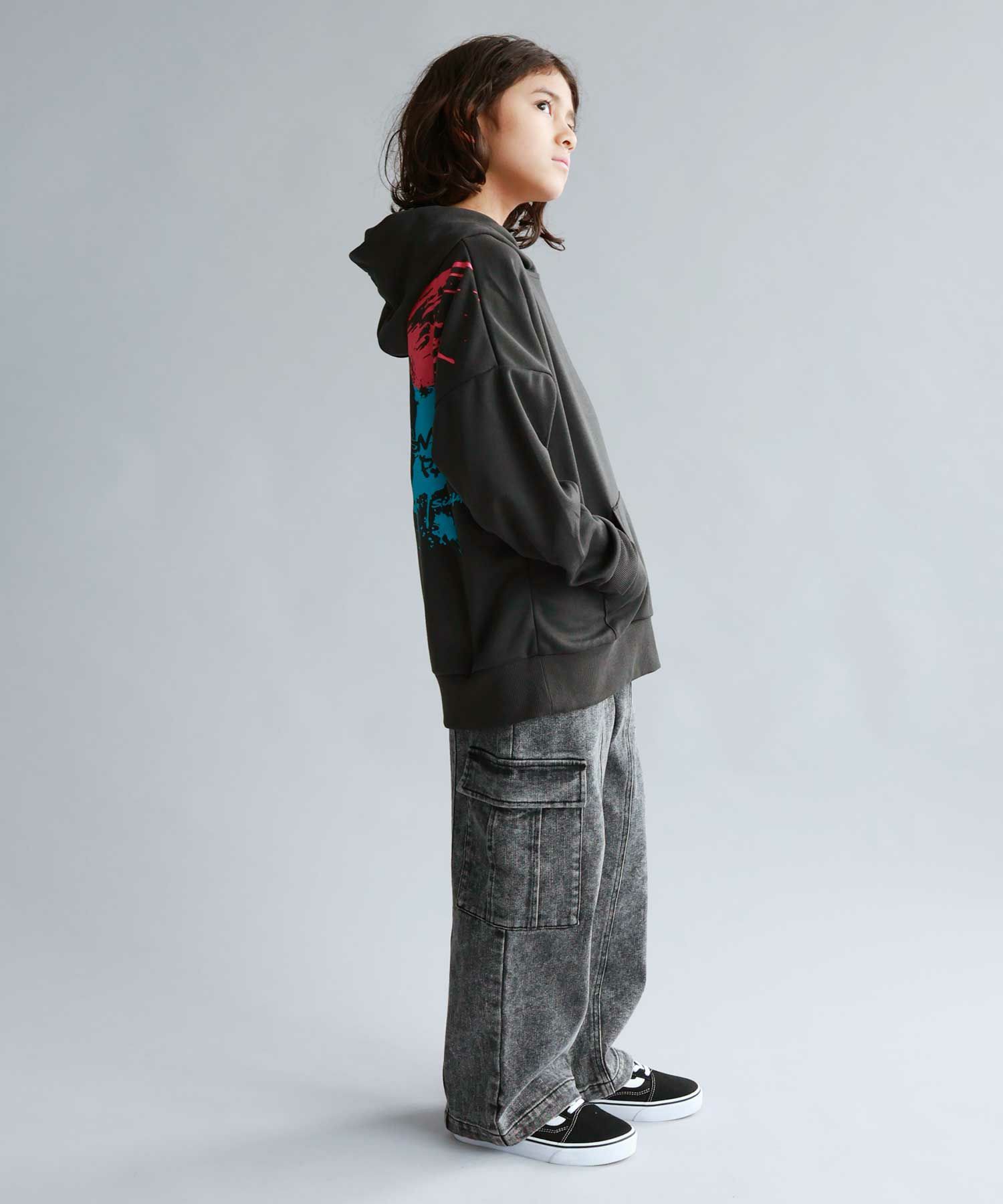 Simplify  スマイリーフェイス ポンチ素材プリントビッグパーカー キッズ商品画像-10