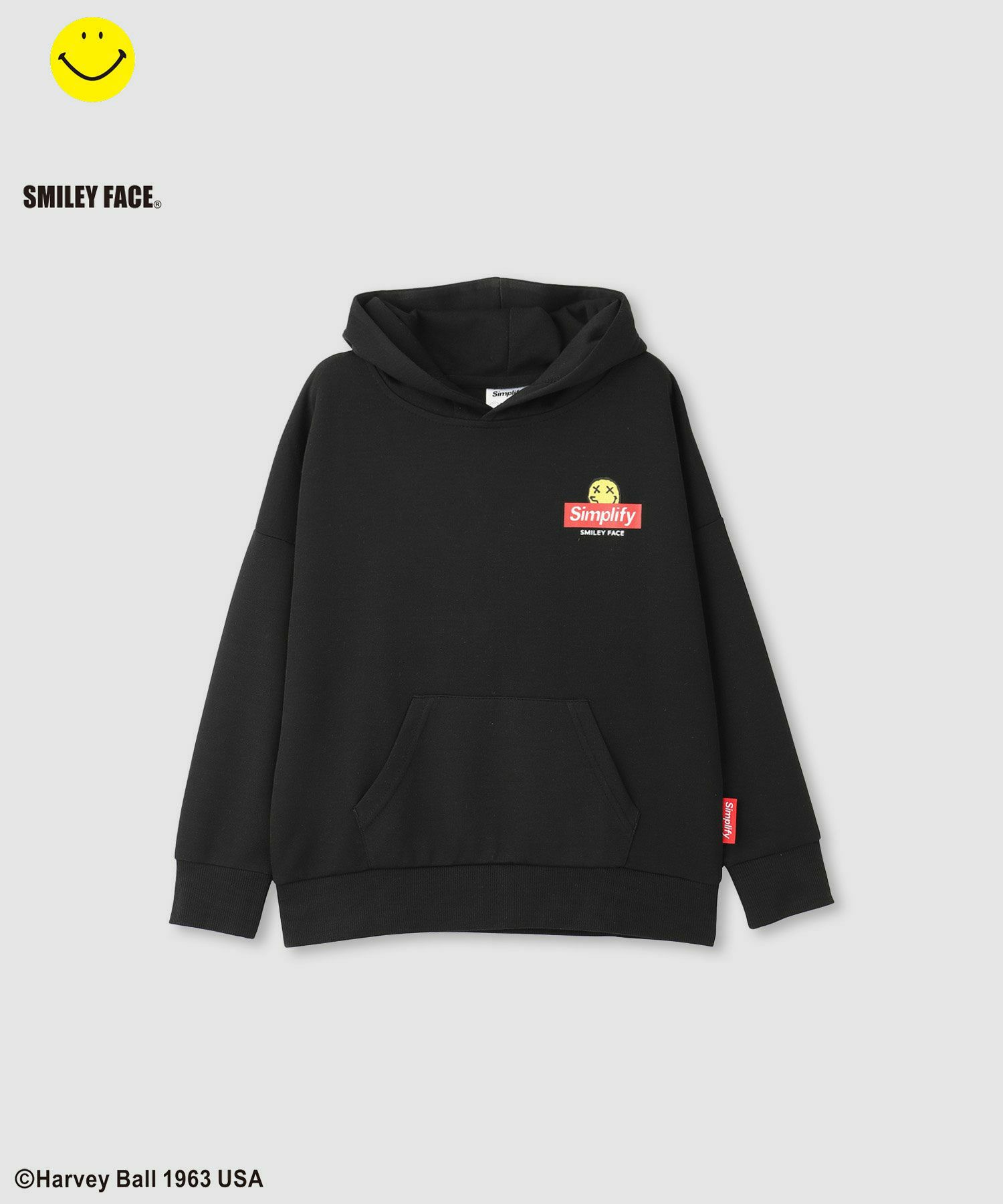 Simplify スマイリーフェイス ポンチ素材プリントビッグパーカー キッズ