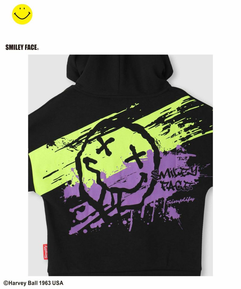 Simplify スマイリーフェイス ポンチ素材プリントビッグパーカー キッズ