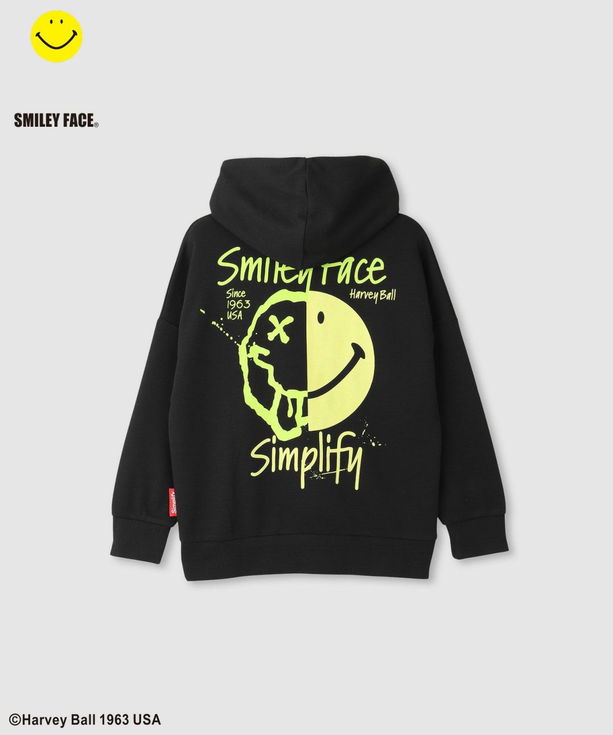Simplify スマイリーフェイス ポンチ素材プリントビッグパーカー キッズ
