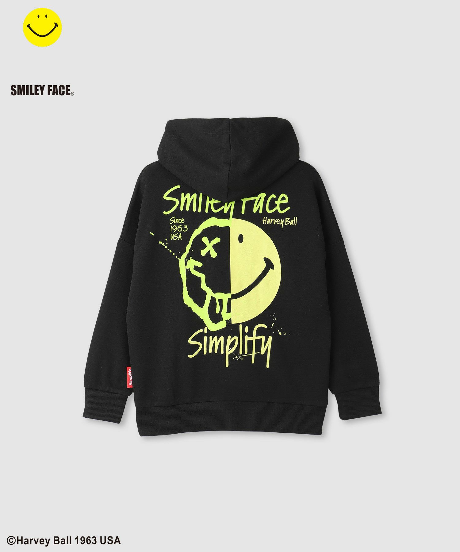 Simplify スマイリーフェイス ポンチ素材プリントビッグパーカー キッズ